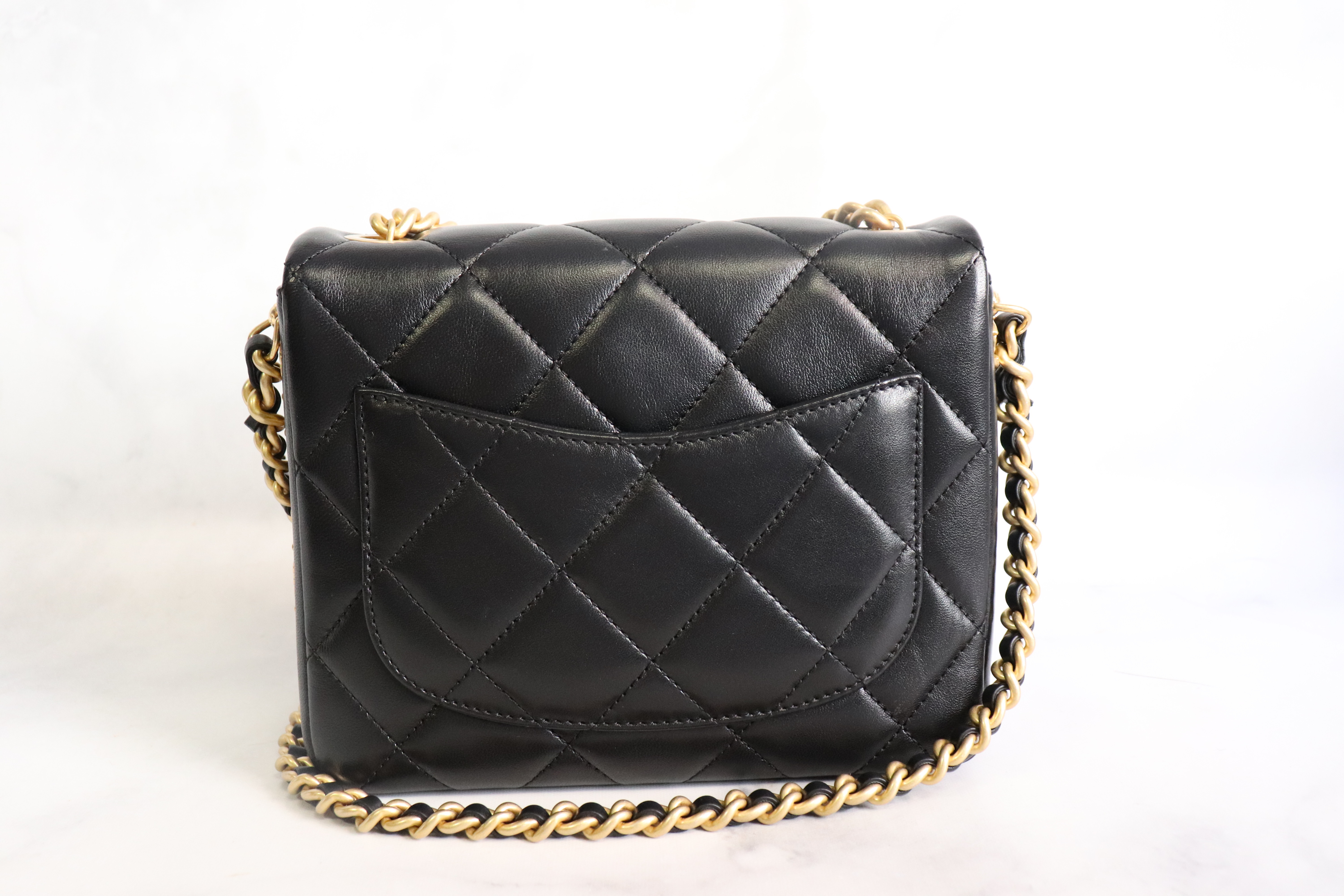 Chanel Quilted Side Note Flap Small, Black Lambskin with Gold Hardware,  Black Lambskin with Gold Hardware, Preowned in Box (Mint Condition)