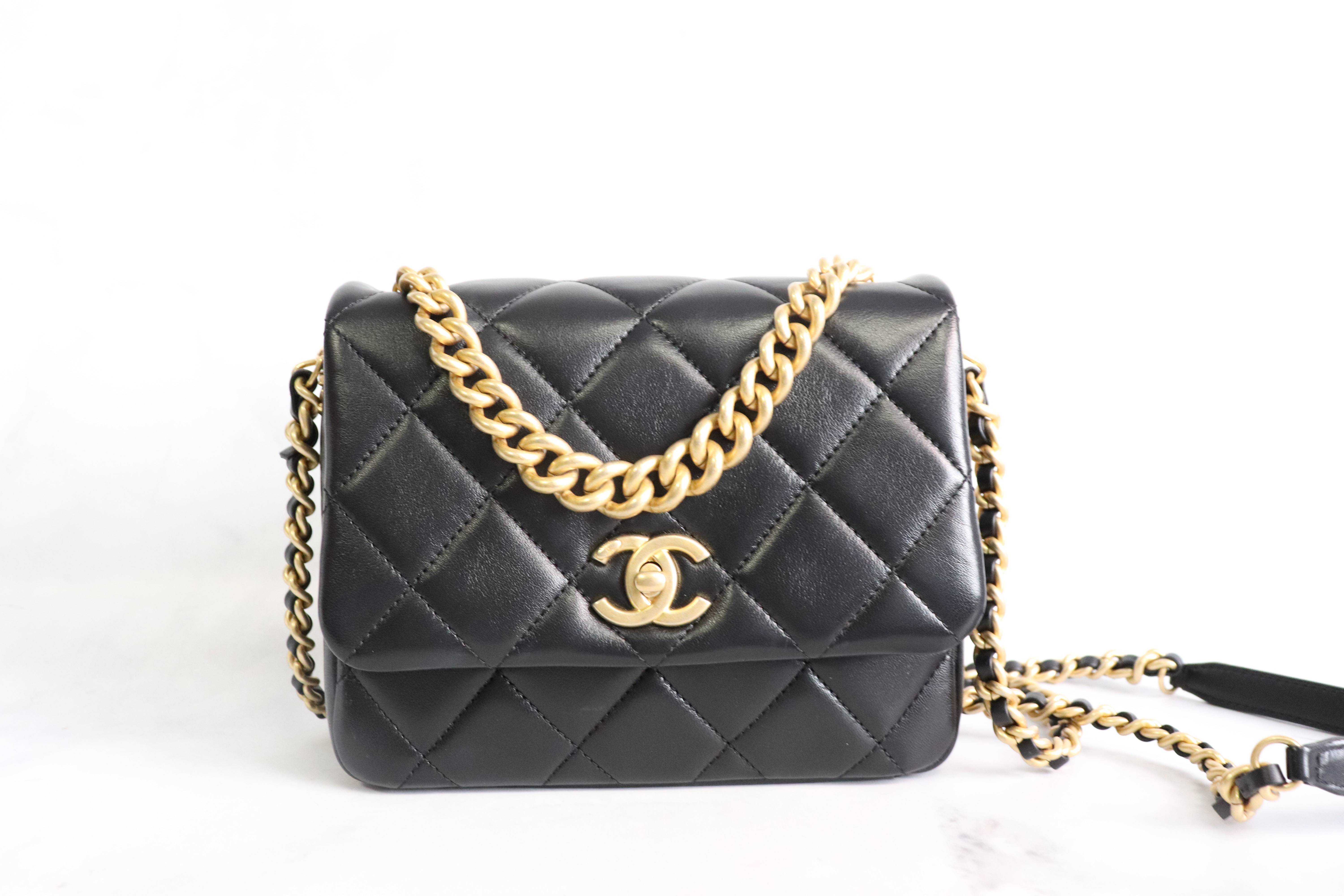 Chanel Quilted Side Note Flap Small, White Lambskin with Gold Hardware,  Like New in Box