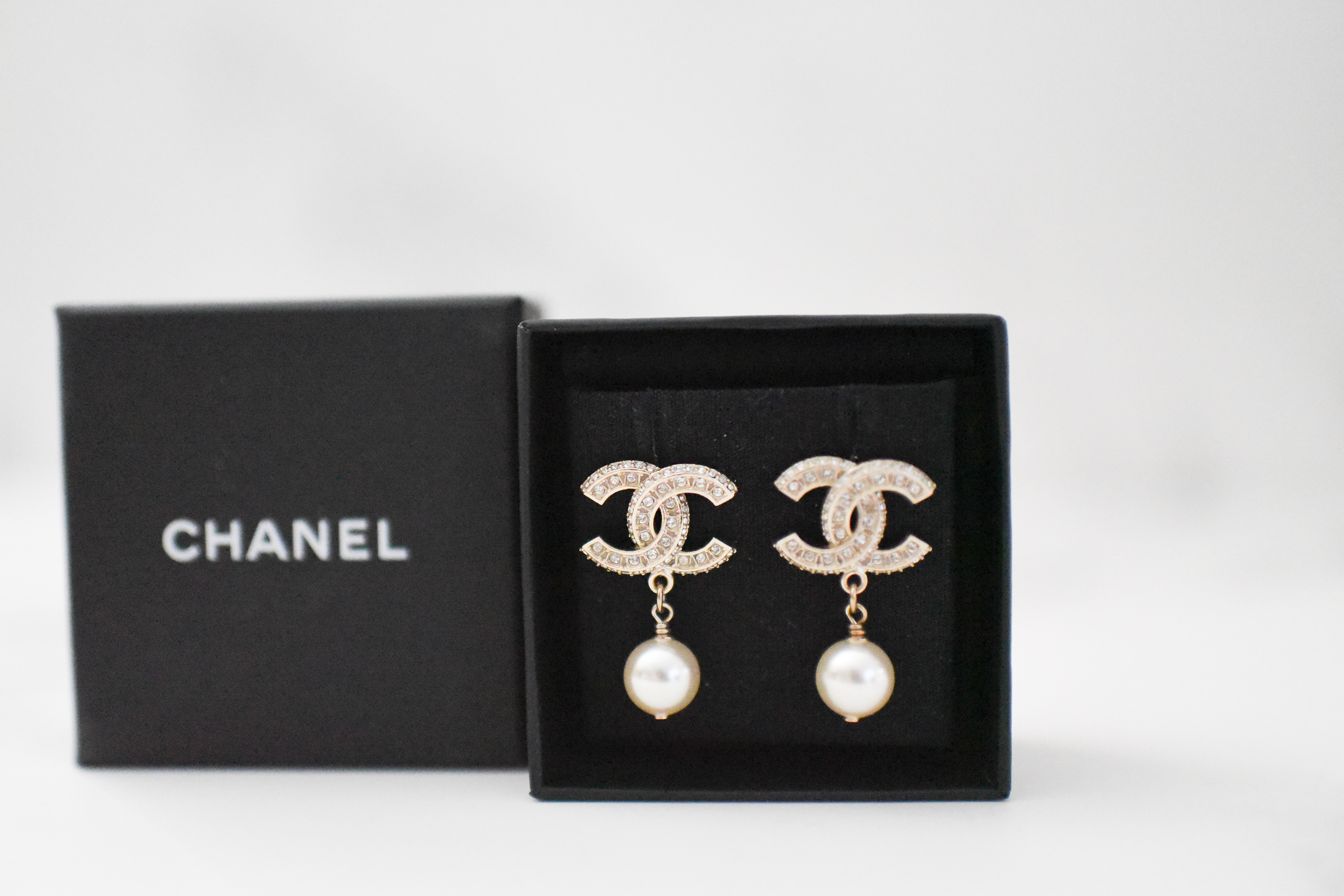 Chanel CC Drop Heart Earrings in Gold with Pearl and Rhinstones, New in Box  GA002 - Julia Rose Boston