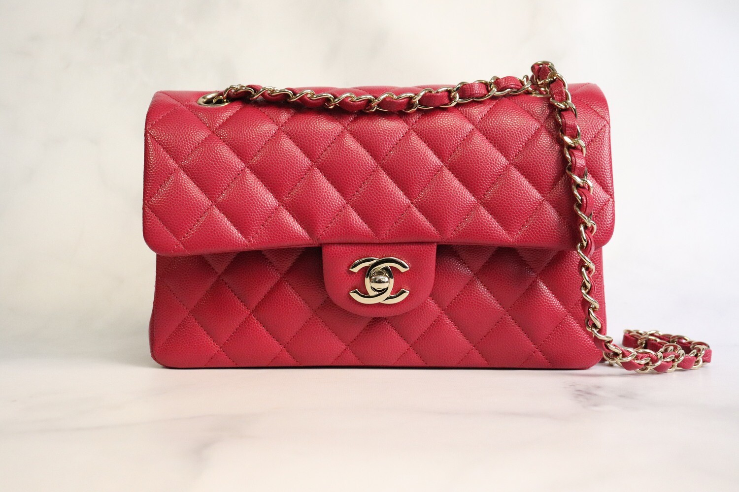 Chanel Classic Small Double Flap, 21k Dark Pink Caviar Leather, Gold  Hardware, Preowned in Box