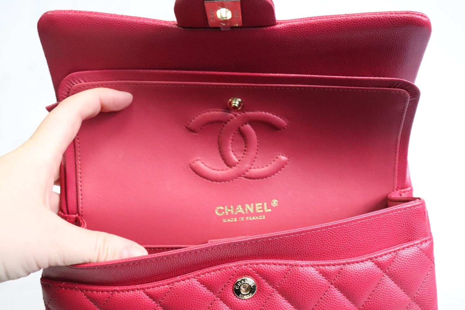 Chanel Classic Small Double Flap, 21k Dark Pink Caviar Leather