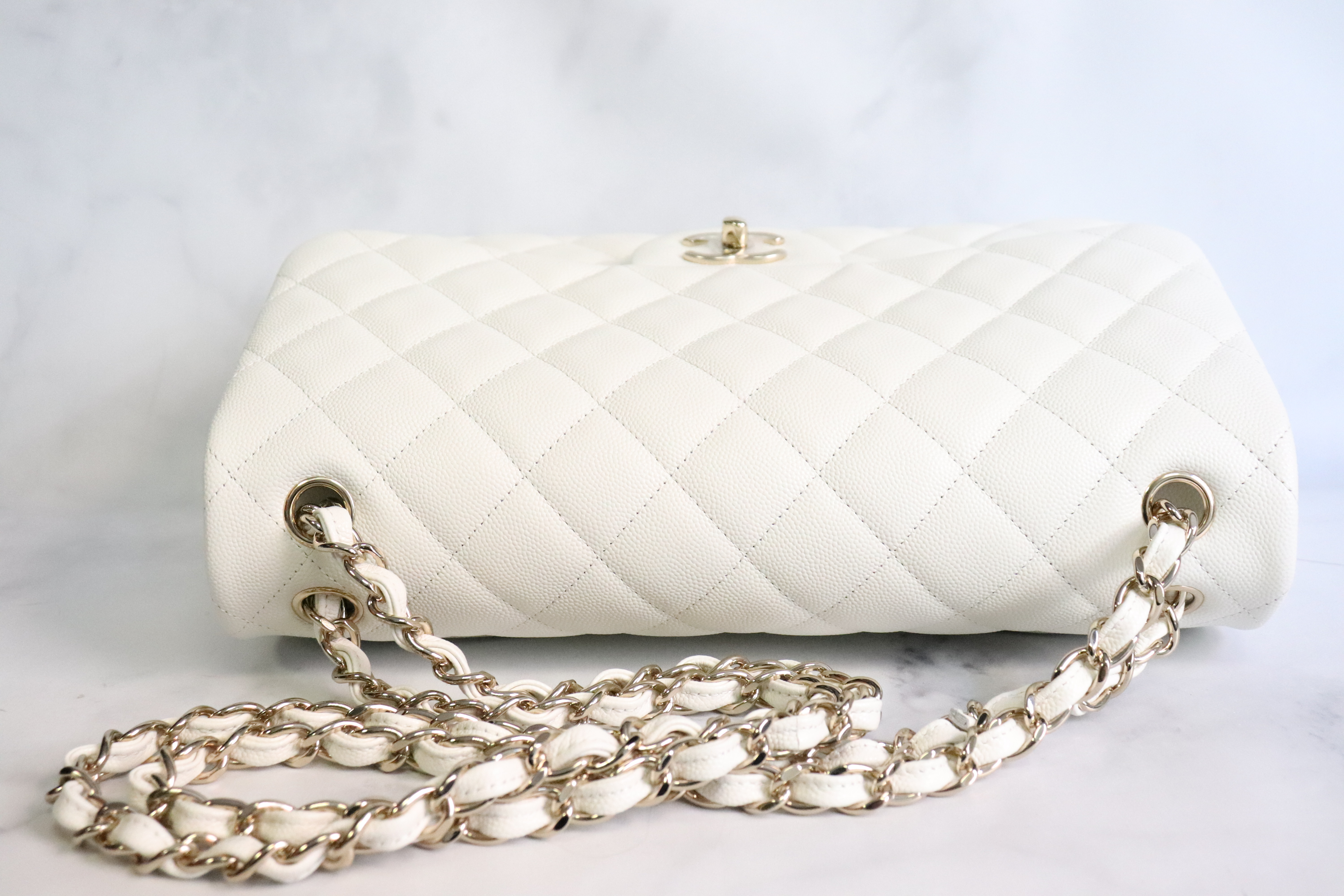 Chanel Sac Class Rabat Caviar Double Flap Silver Hardware (off white)  *Authentic*
