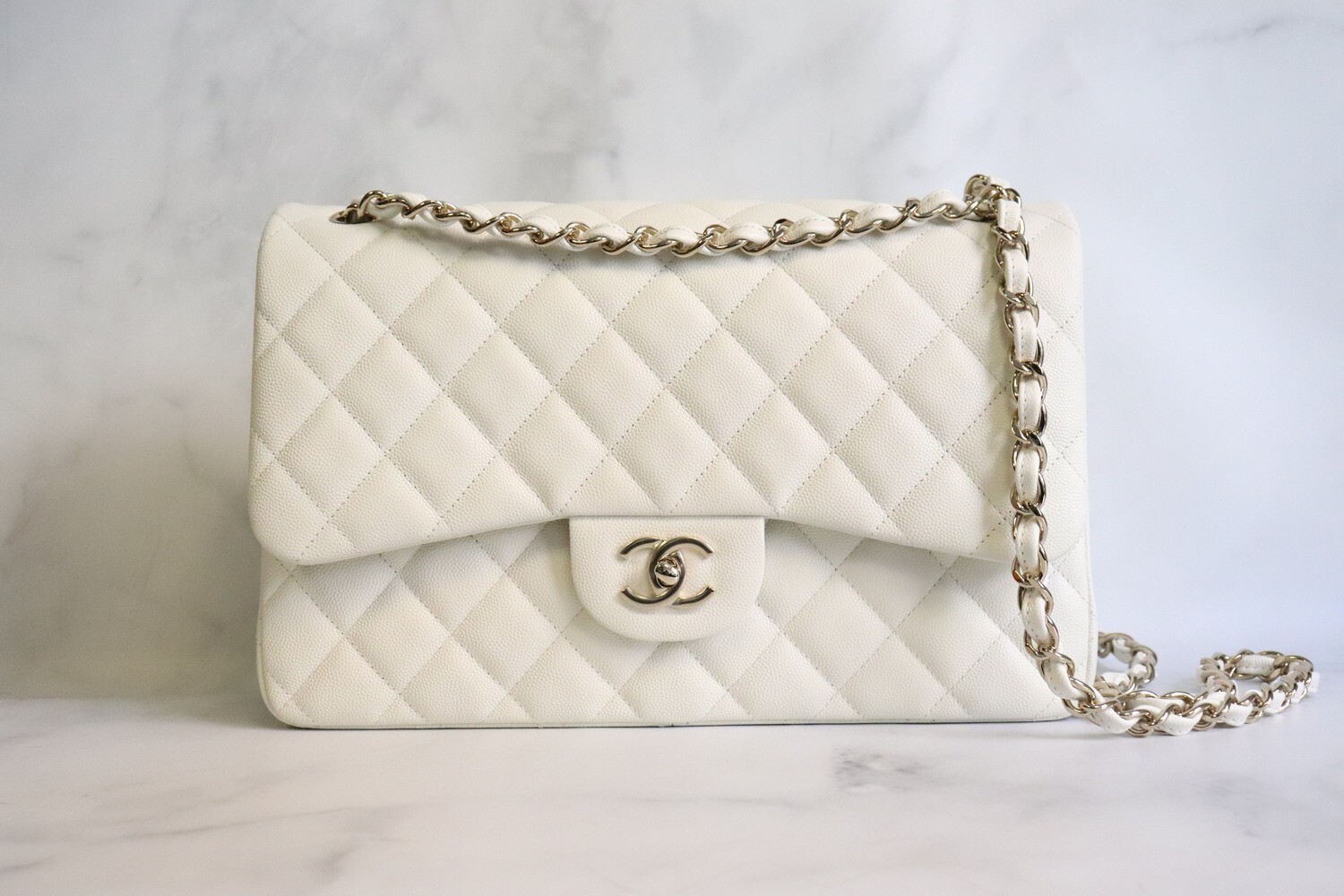 white chanel purse with gold chain