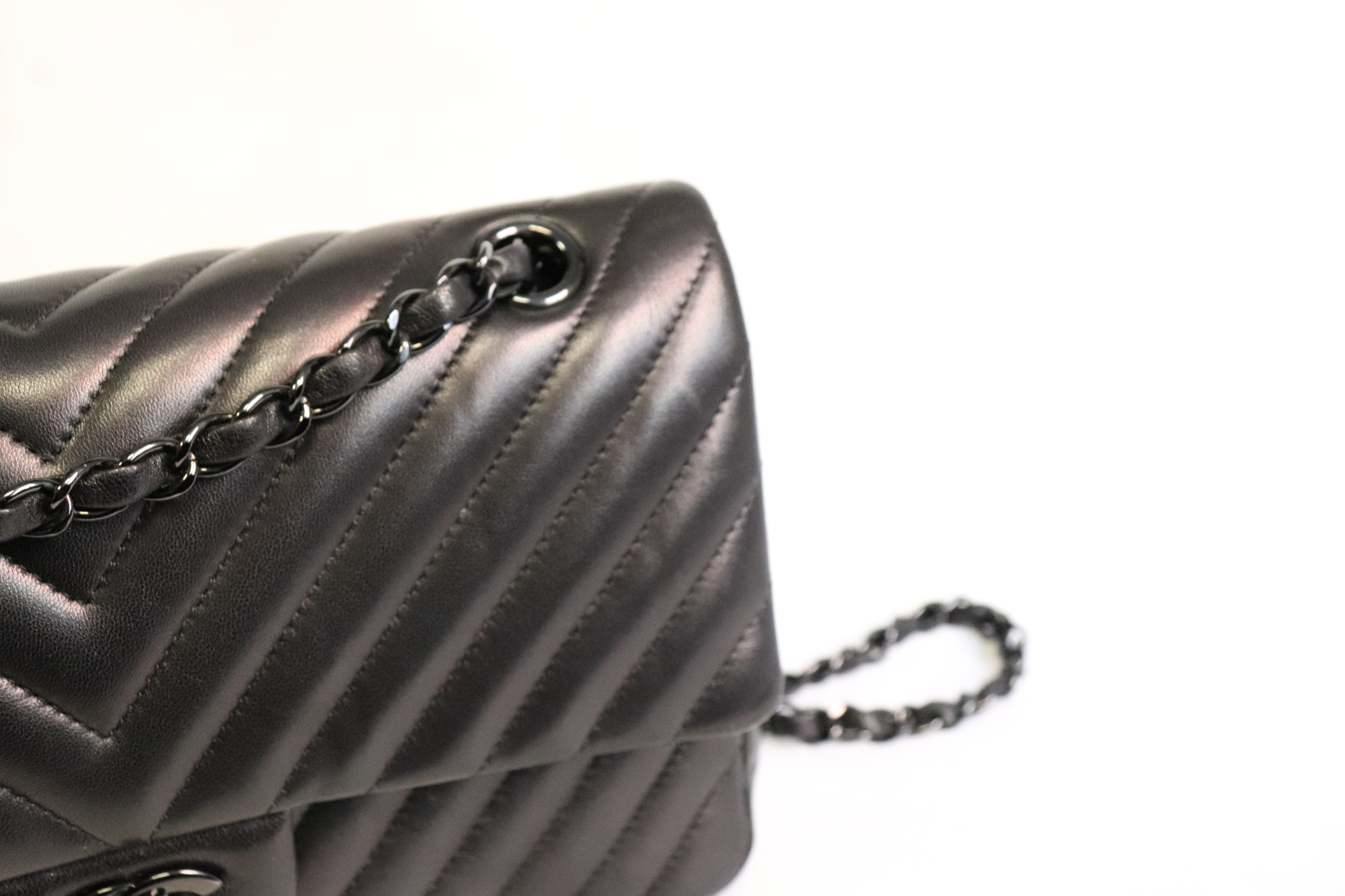 Chanel Classic Medium Double Flap, Black Lambskin Chevron Leather