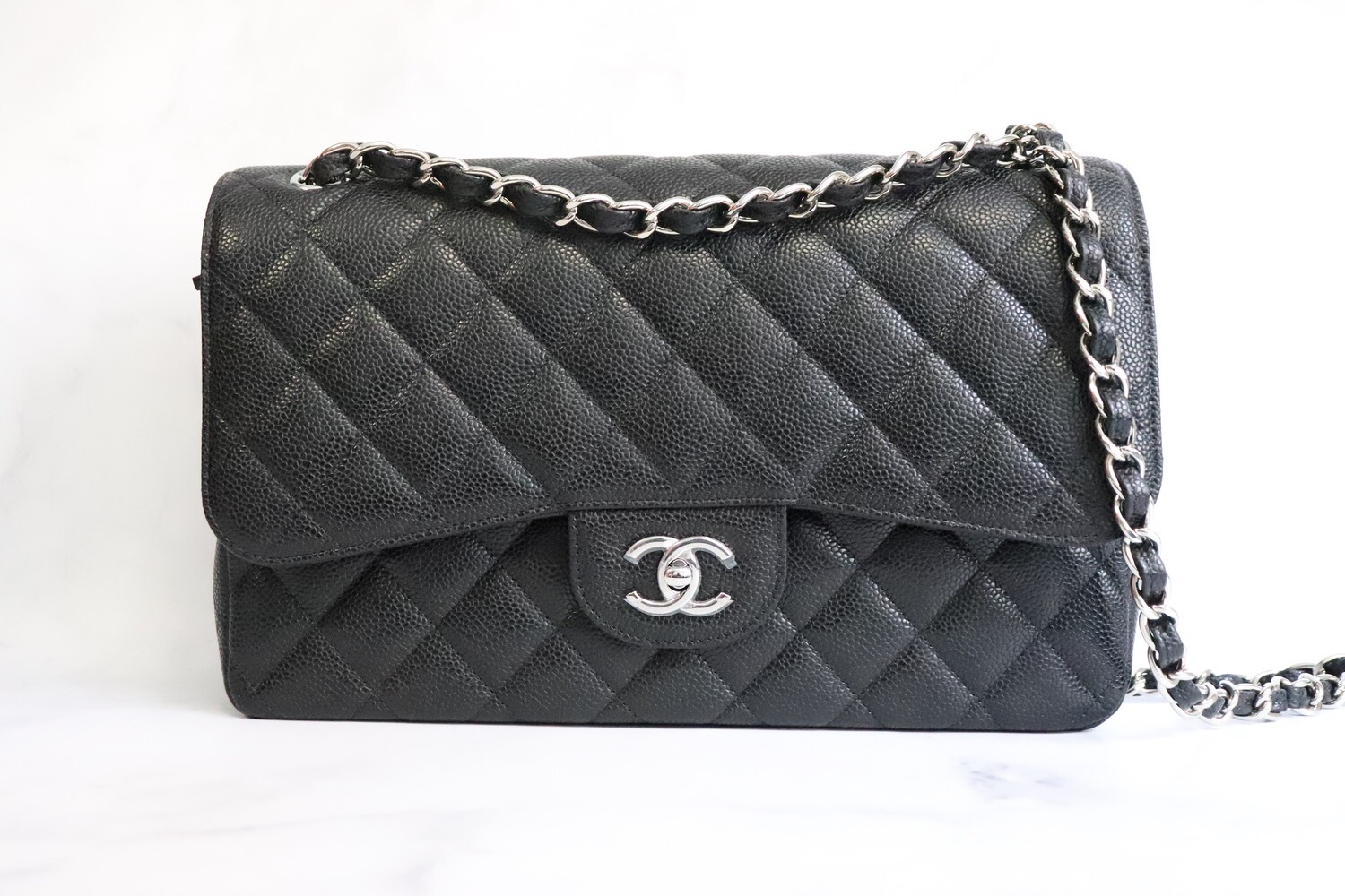 Chanel Classic Jumbo Double Flap, Black Caviar Leather, Silver
