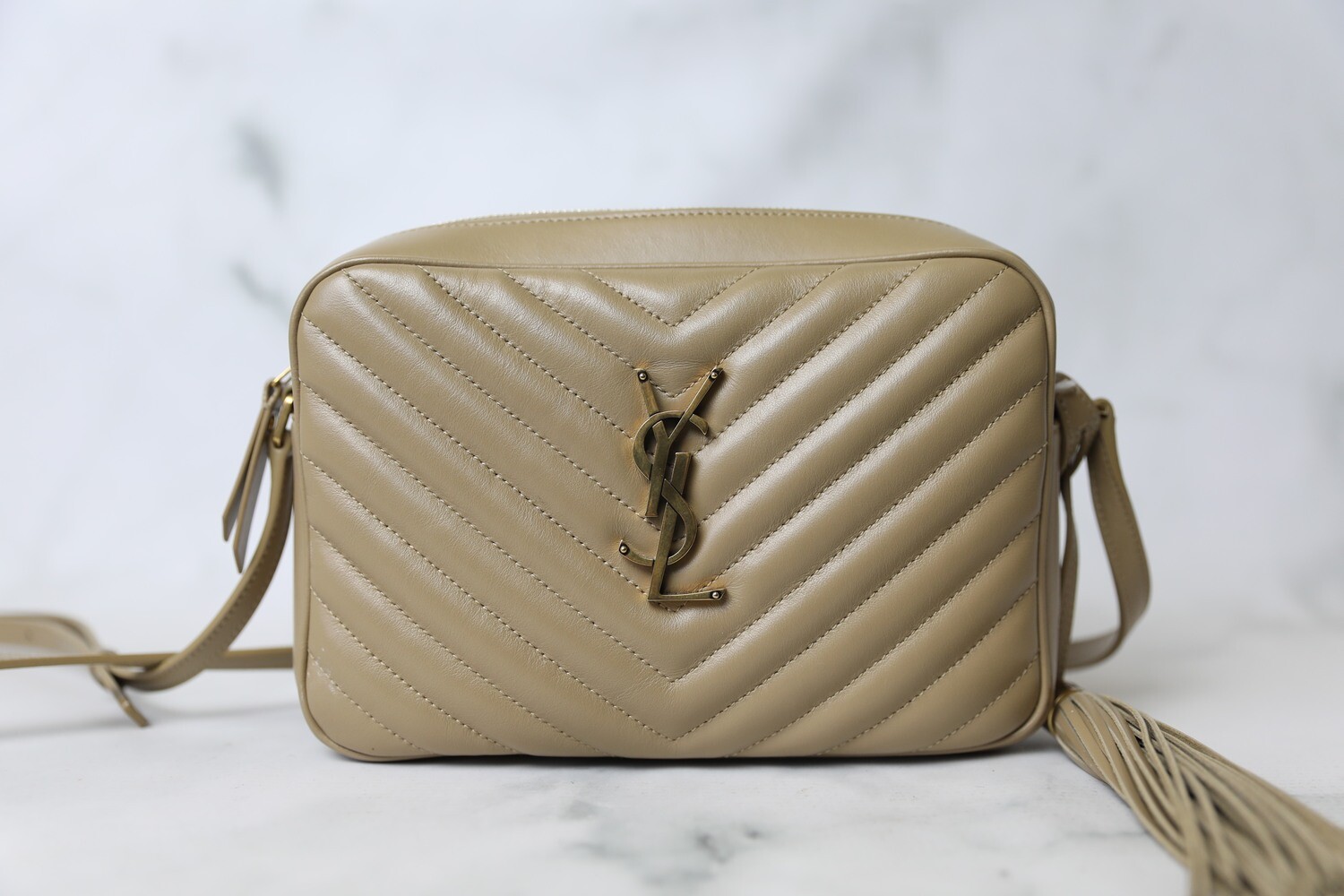 Saint Laurent Lou Camera Bag, Beige with Gold Hardware, Preowned in