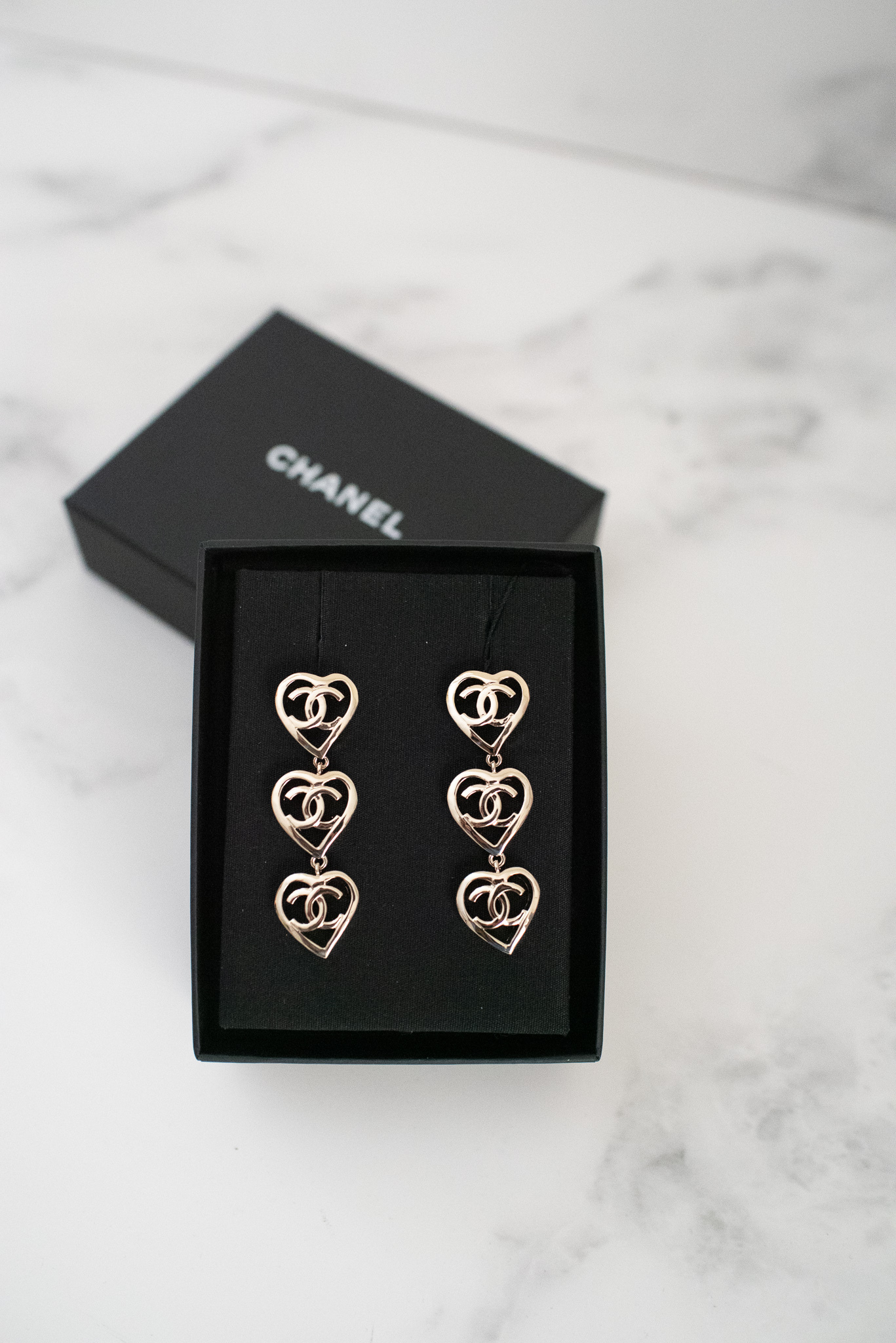 Chanel CC Triple Heart Drop Earrings in Gold, New in Box GA003 MA001