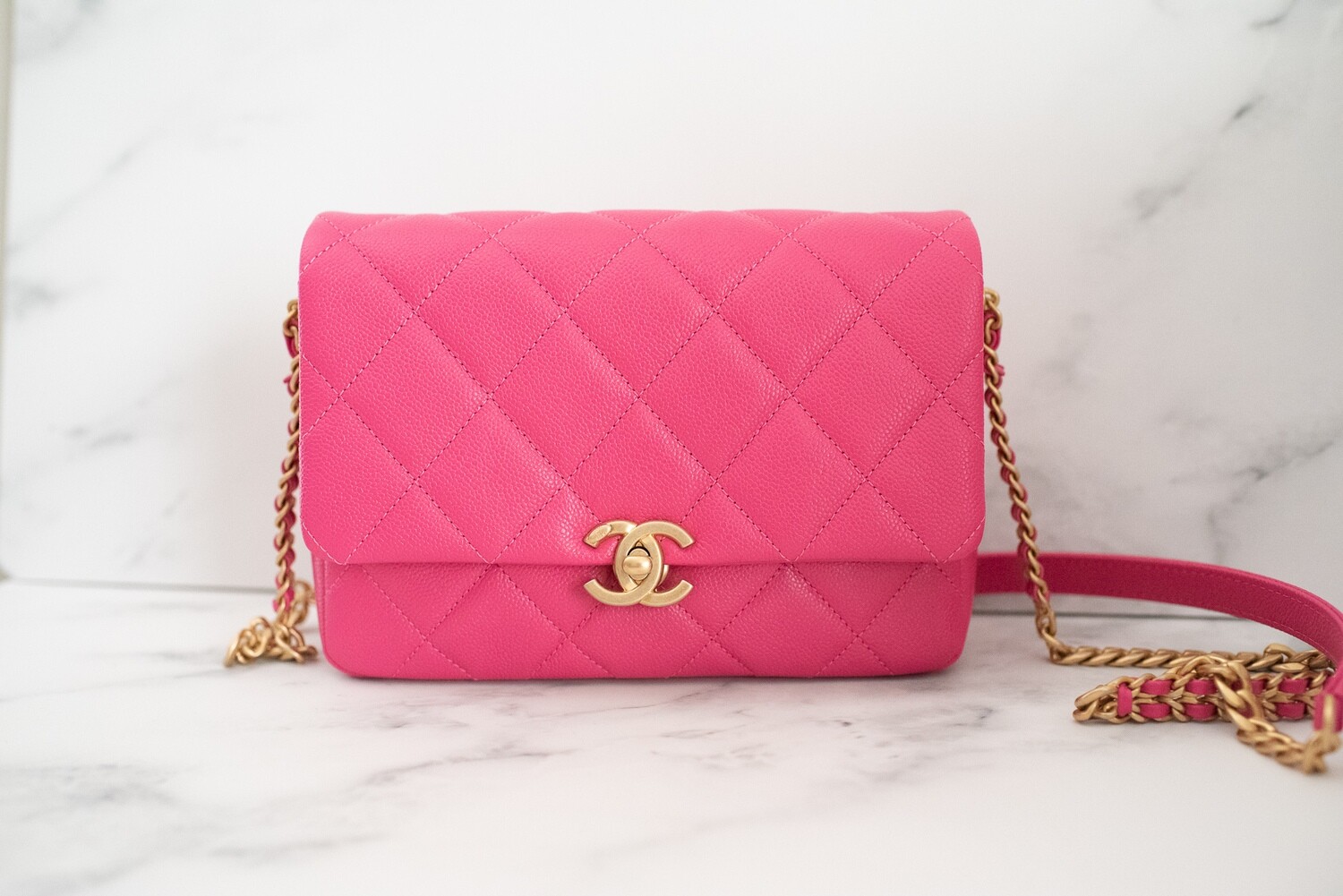 Chanel Melody Flap Small Hot Pink Caviar Leather, Brushed Gold Hardware,  New in Box WA001