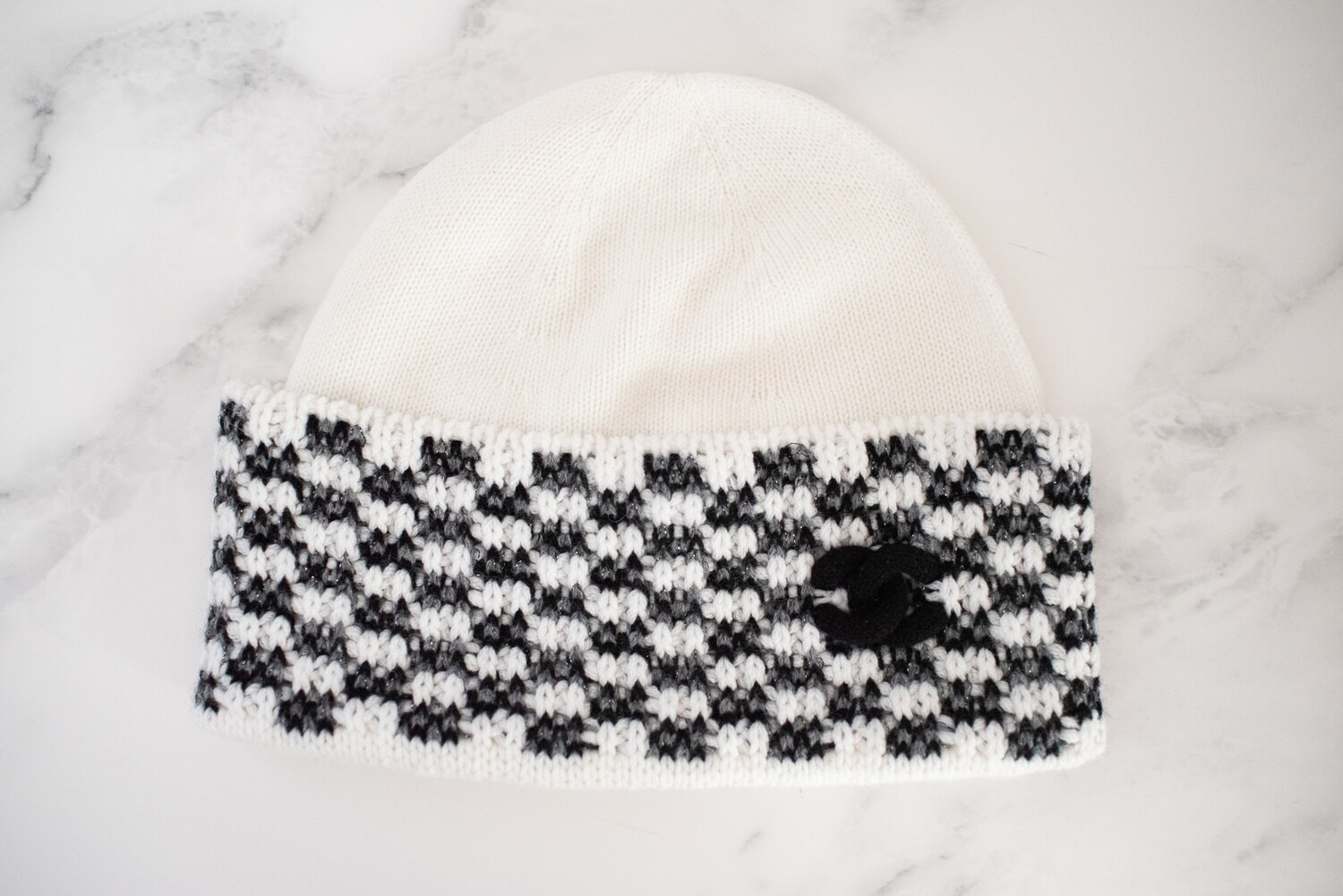 Chanel Cashmere Blend Beanie Hat, Black and White, New in White Box GA001