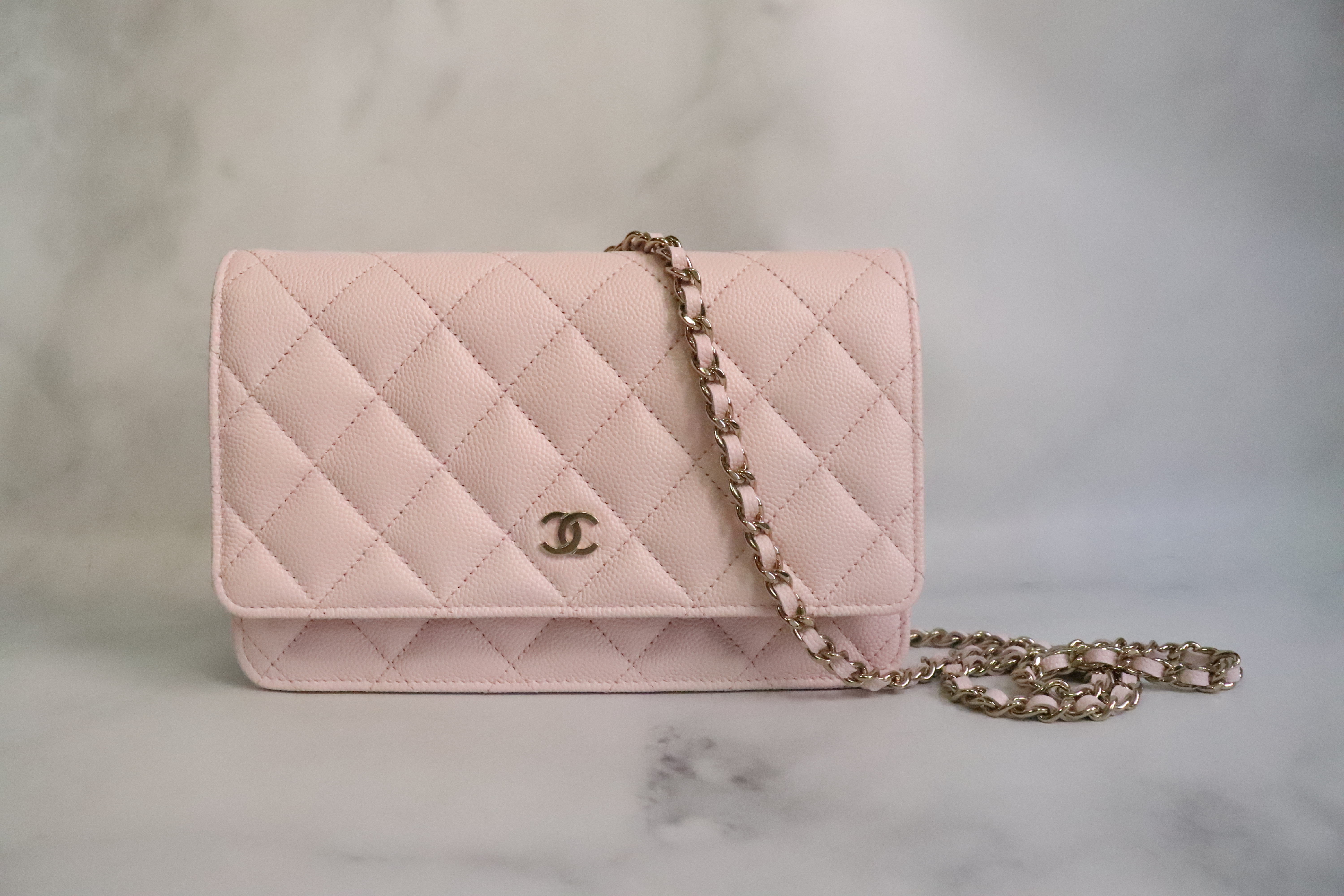 chanel pink caviar wallet on