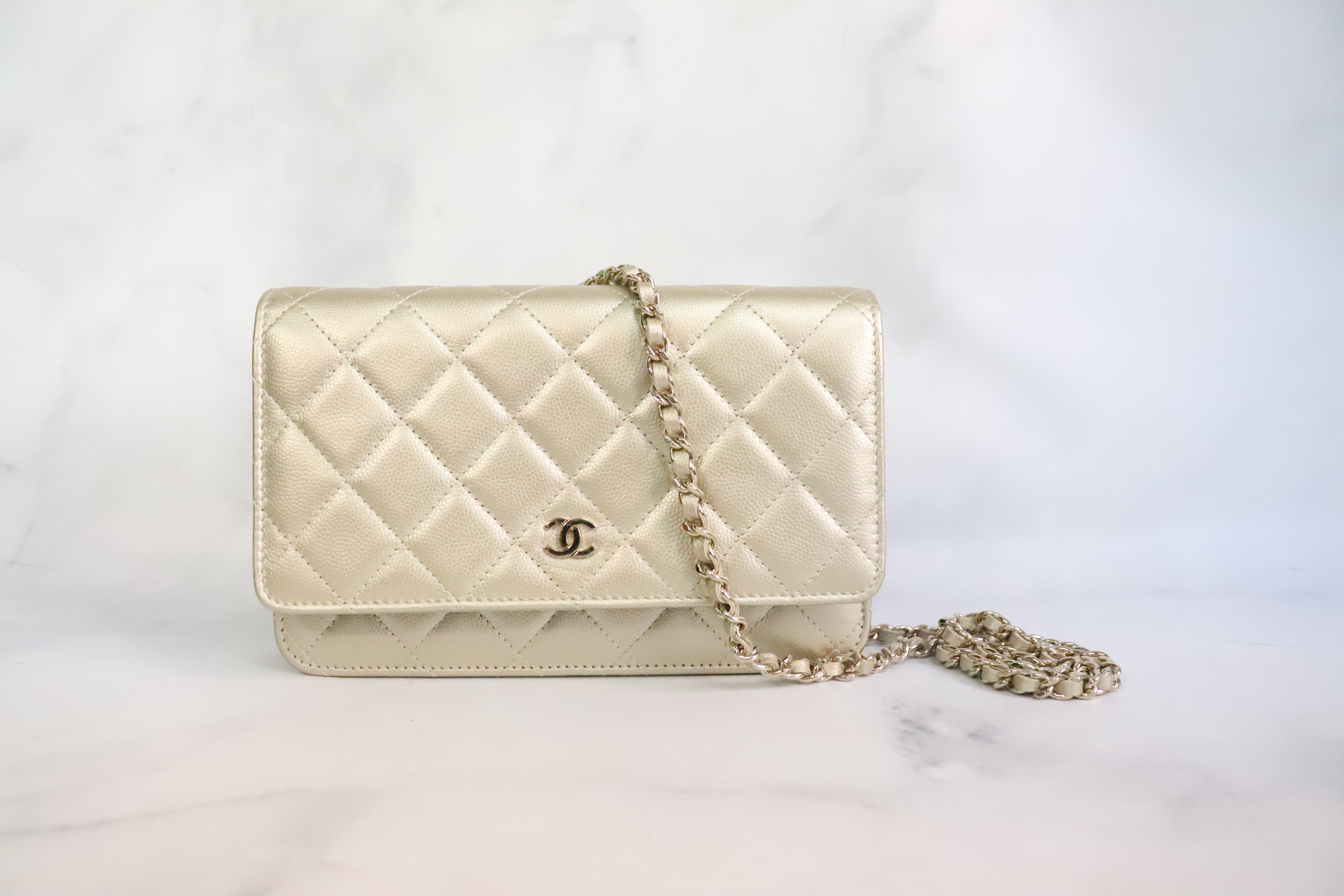 Chanel Wallet on Chain, Light Gold Caviar Leather, Gold Hardware, New in Box  - Julia Rose Boston