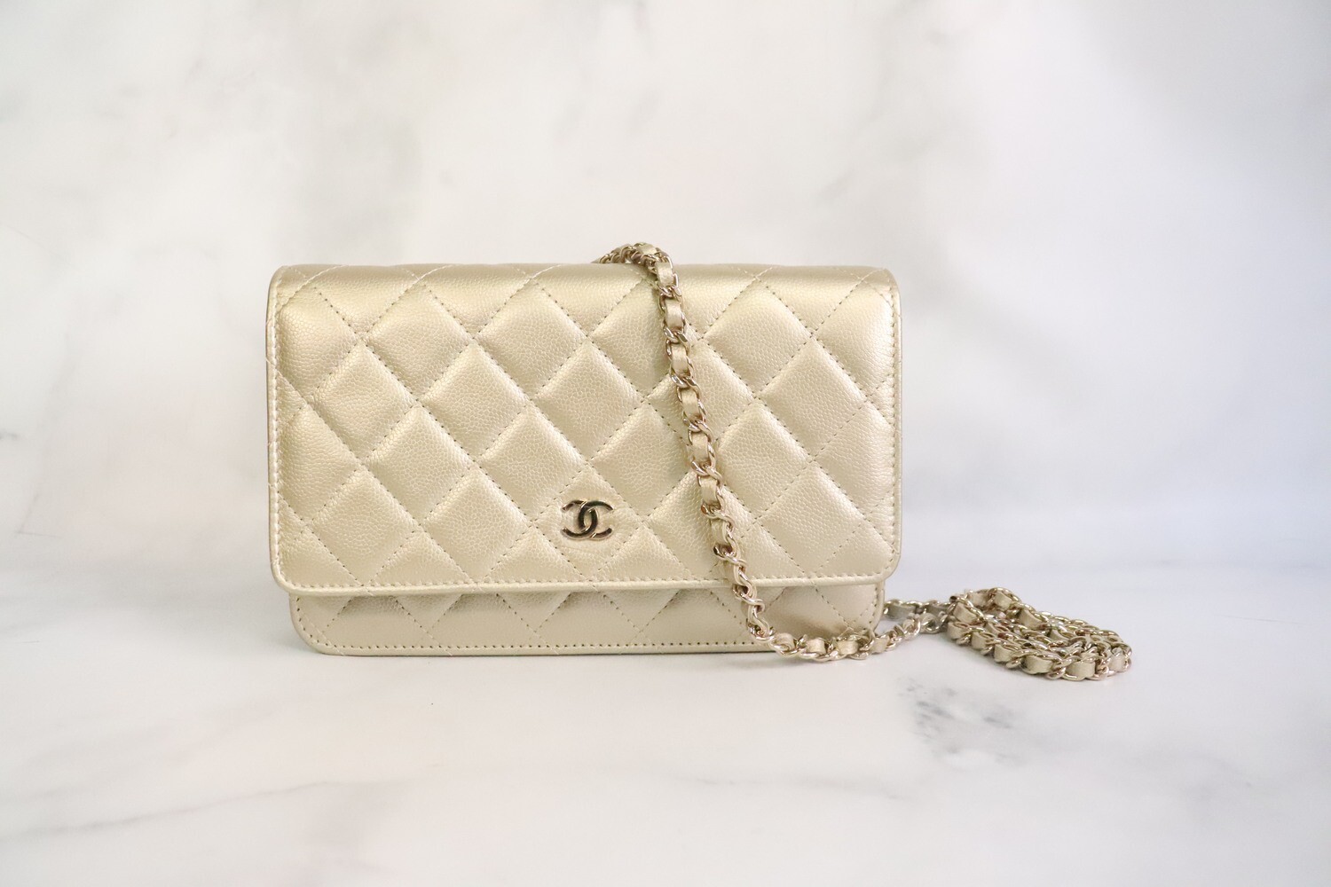 Chanel Wallet on Chain, Light Gold Caviar Leather, Gold Hardware, New in Box