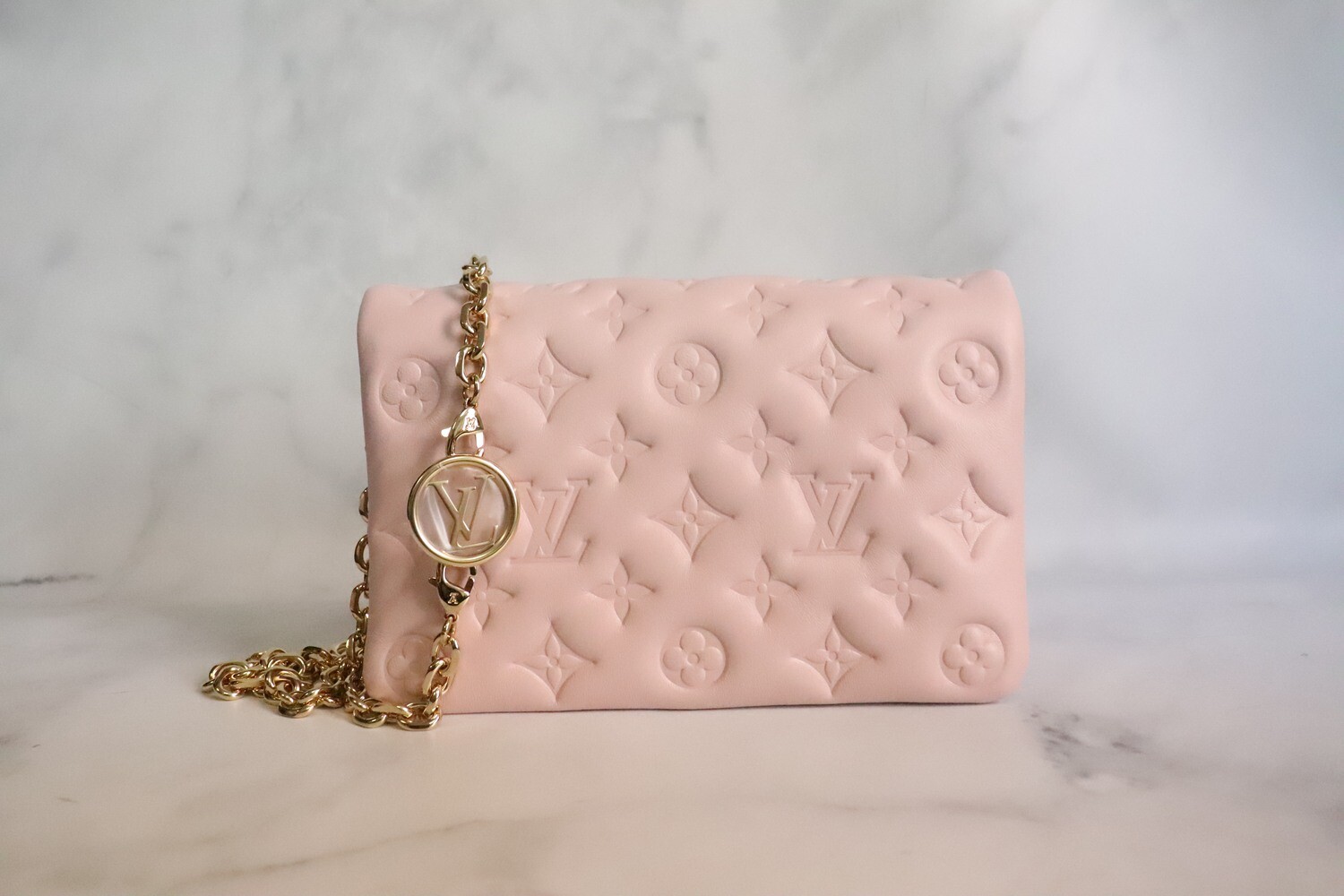 Louis Vuitton Pochette Coussin, Light Pink Monogram Embossed Lambskin  Leather, New in Box WA001