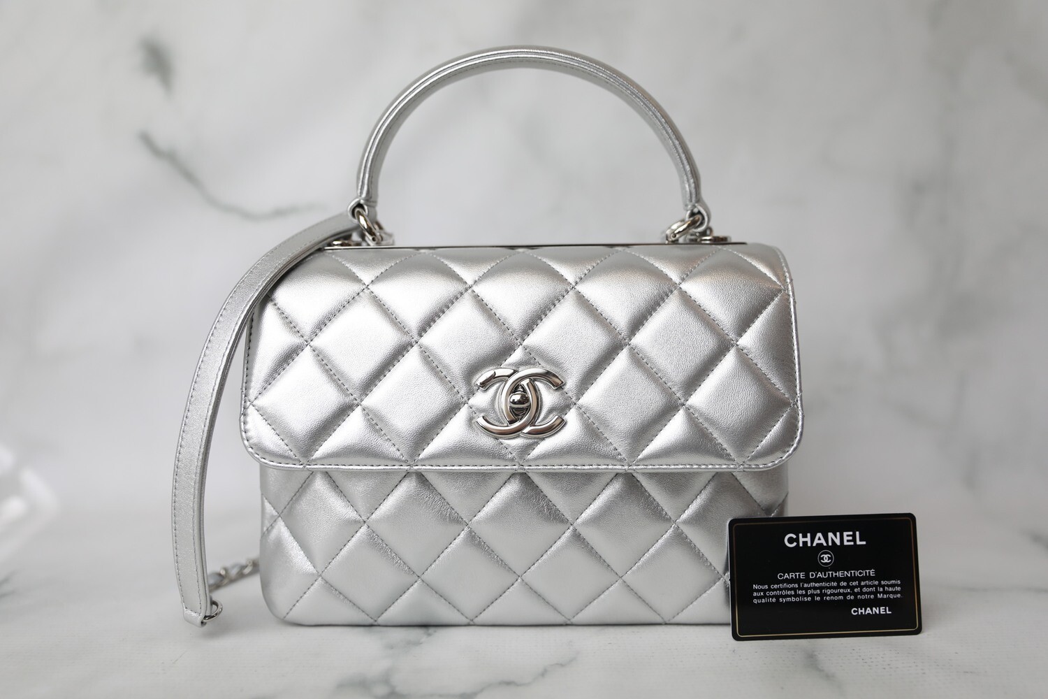 Chanel Trendy Small CC, Silver Lambskin Leather with Silver