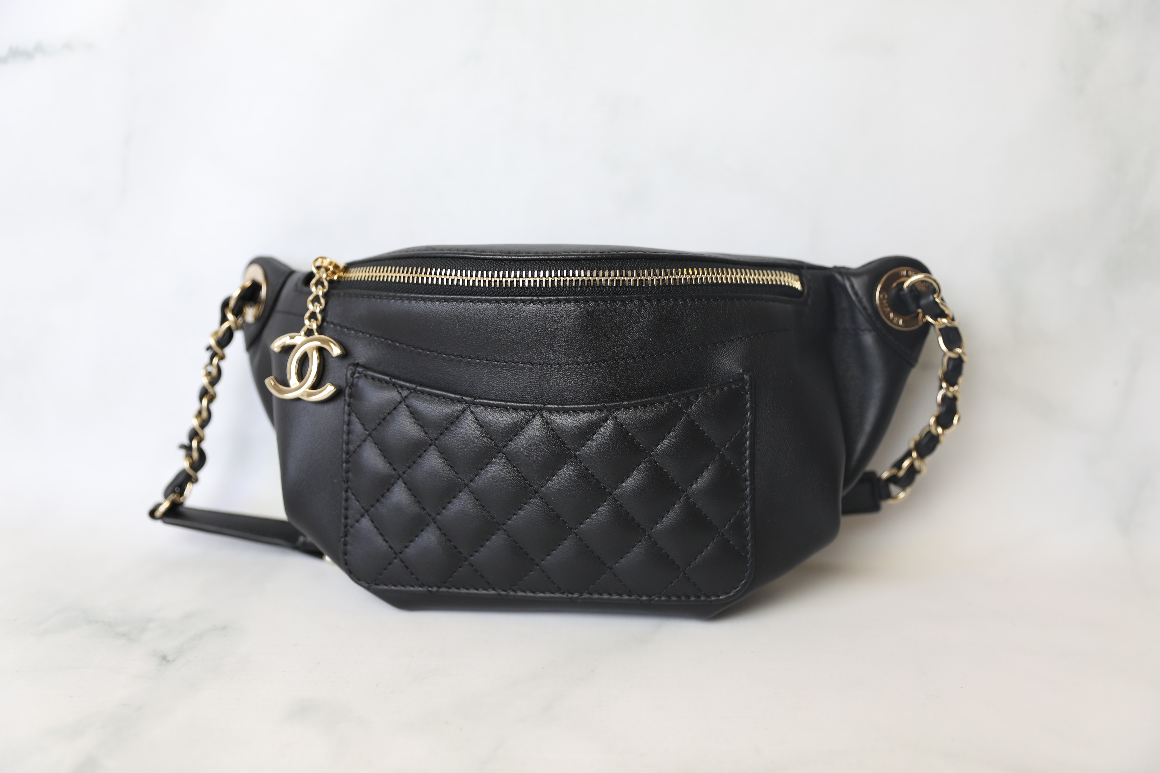 Chanel 20K Black Diamond Caviar Quilted Gold CC Waist Fanny Pack Bum Belt  Bag