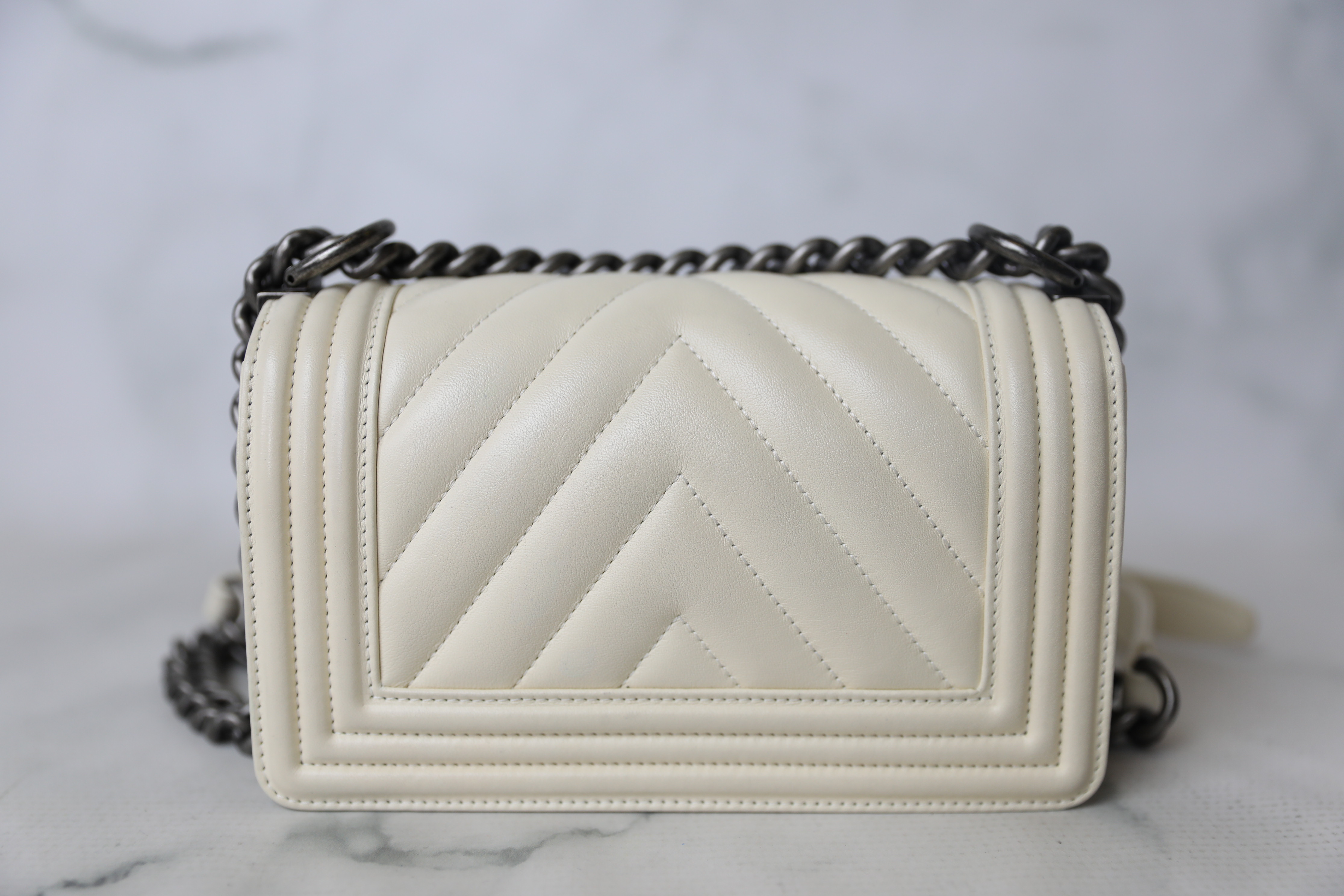 Chanel Boy Small, White Calfskin with Ruthenium Hardware