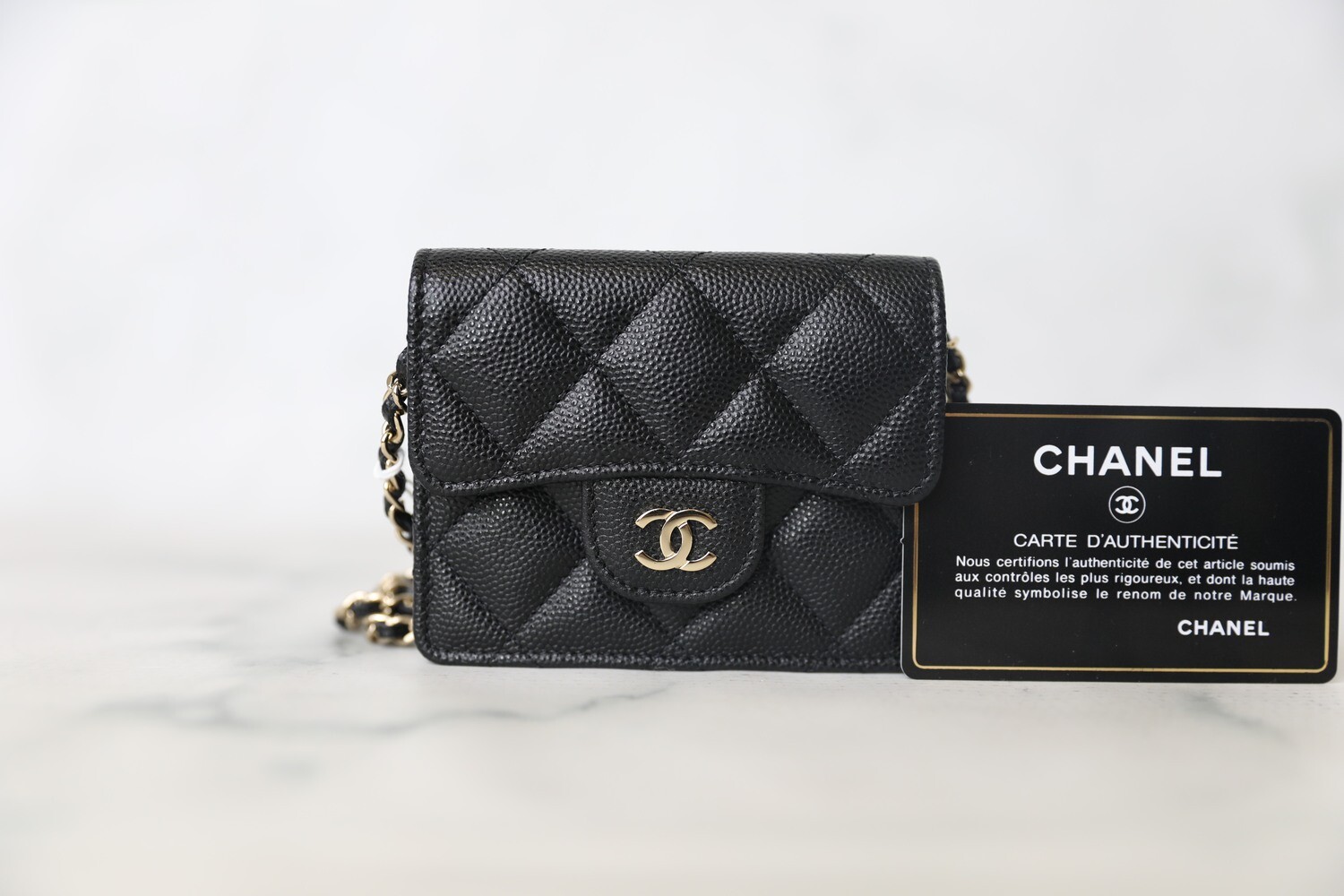Chanel Cardholder on Chain, Black Caviar with Gold Hardware, New in Box  WA001