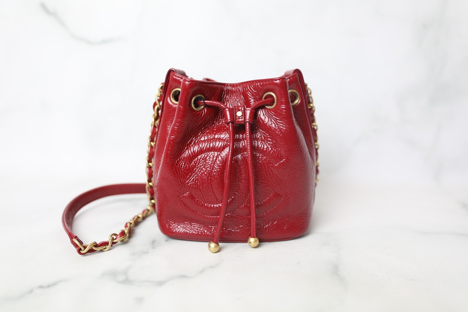 Chanel Bucket Bag, Red Shiny Calfskin with Gold Hardware, New in Box WA001
