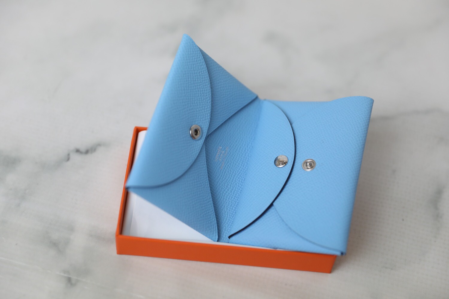 Hermes SLG Calvi Duo Cardholder Wallet, Blue, New in Box WA001