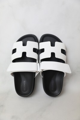 Hermes Chypre Sandals, Size 36 White and Black, New in Box MA001