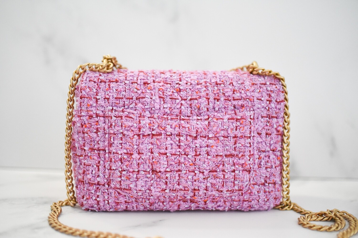 Chanel Tweed Flap Bag, Pink Tweed With Gold Hardware, New In Box