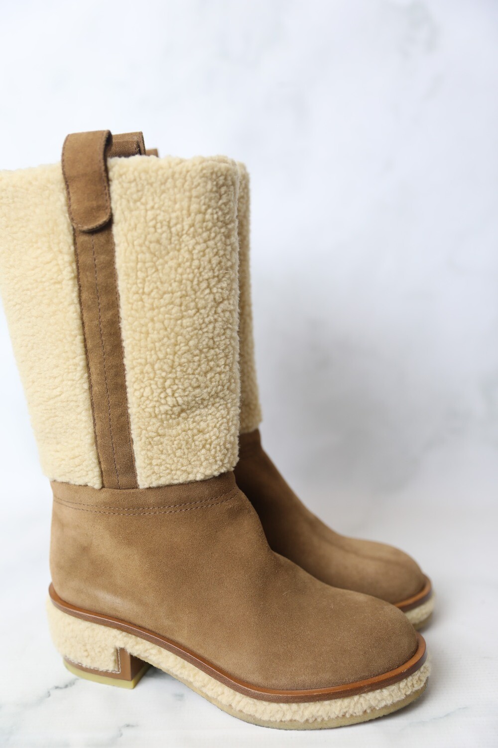 Chanel Tan Suede Shearling Boots, New in Box WA001