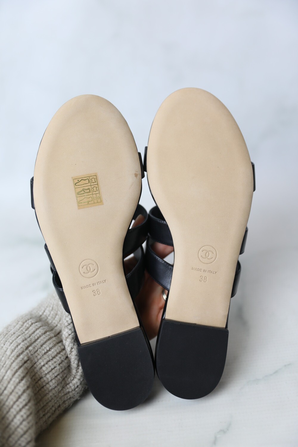 Chanel Shoes Black Strappy Cc Logo Lock Slippers Mules