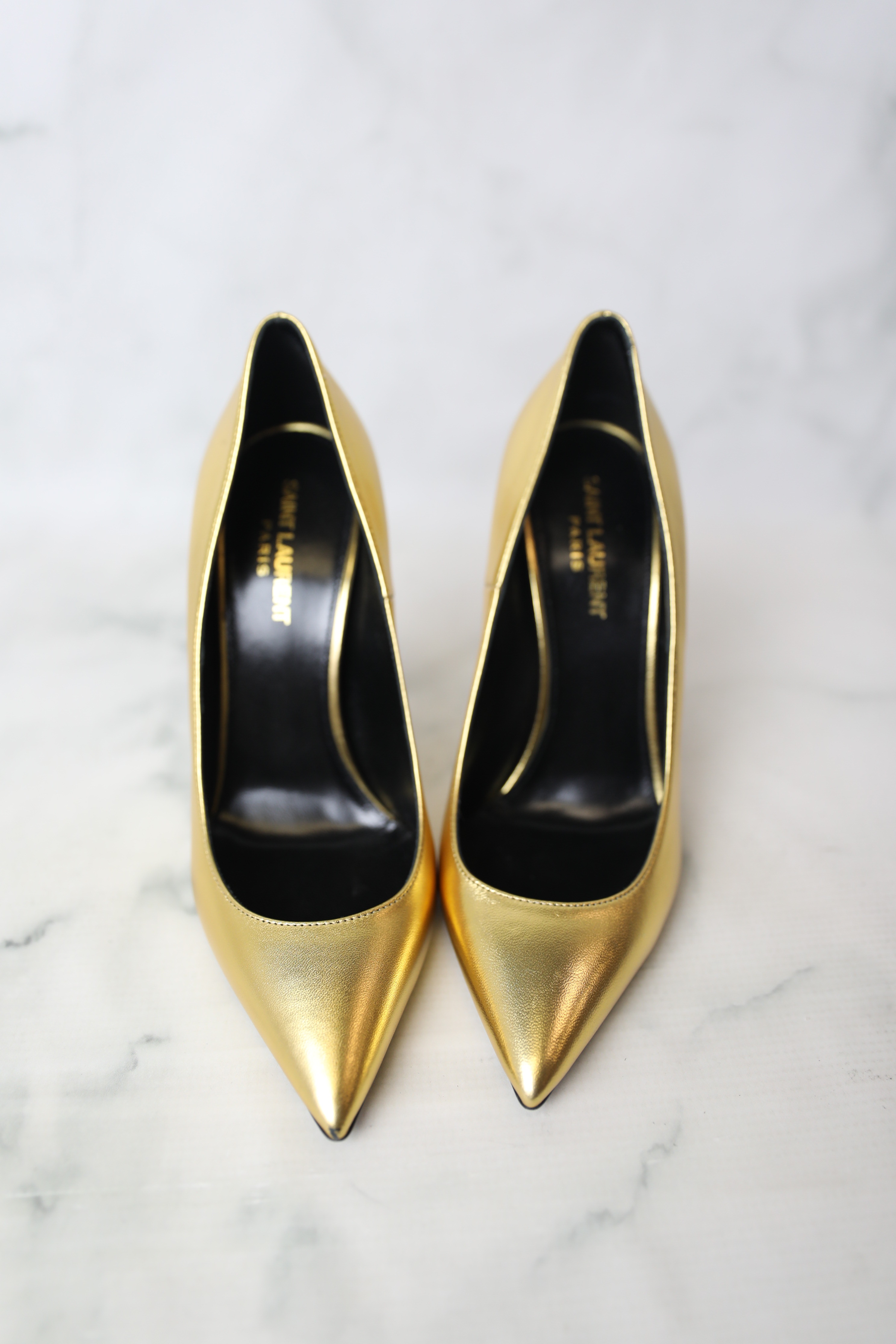 Saint laurent deals gold pumps