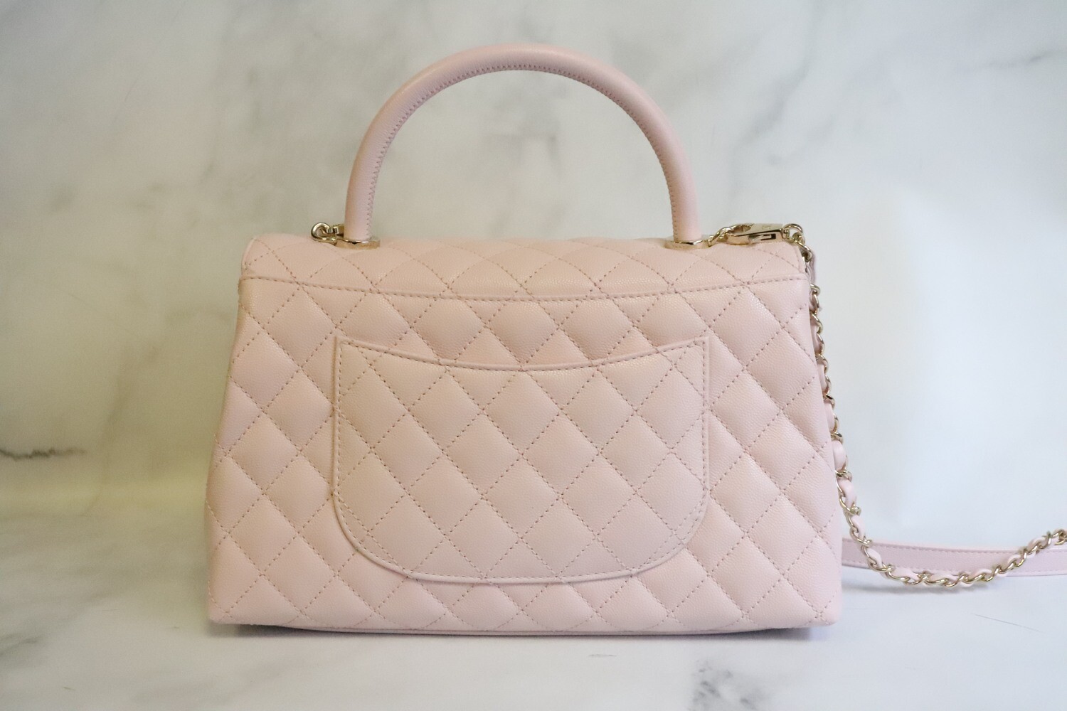 Chanel Coco Handle Medium, 22C Pink Caviar Leather, Light Gold