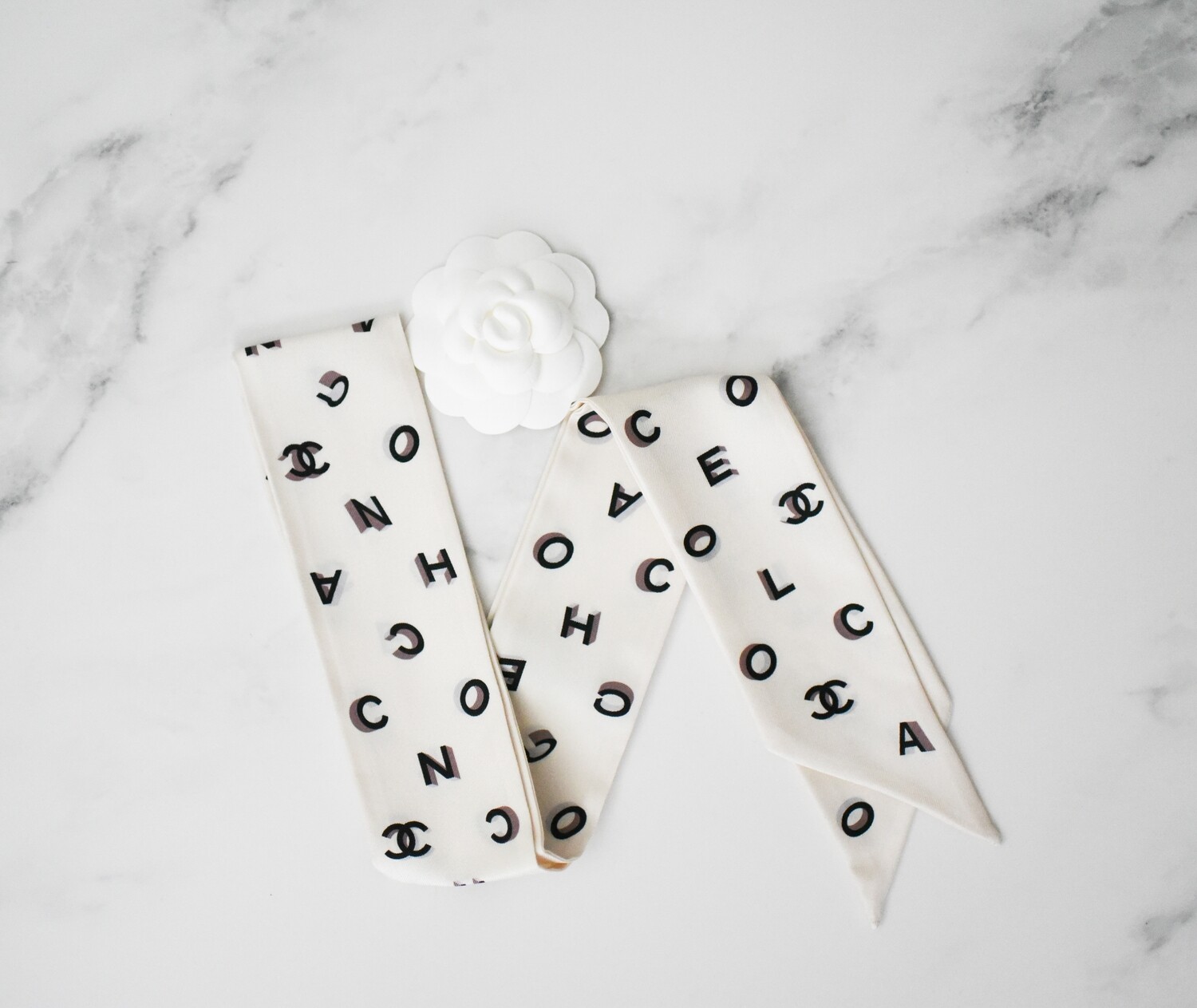 Chanel Twilly in Ivory and Black with Coco Chanel Print, New in Box GA001