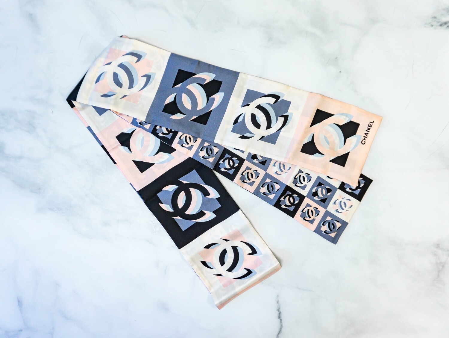 Chanel Twilly Silk Bandeau Blue, White and Pink, New - No Box