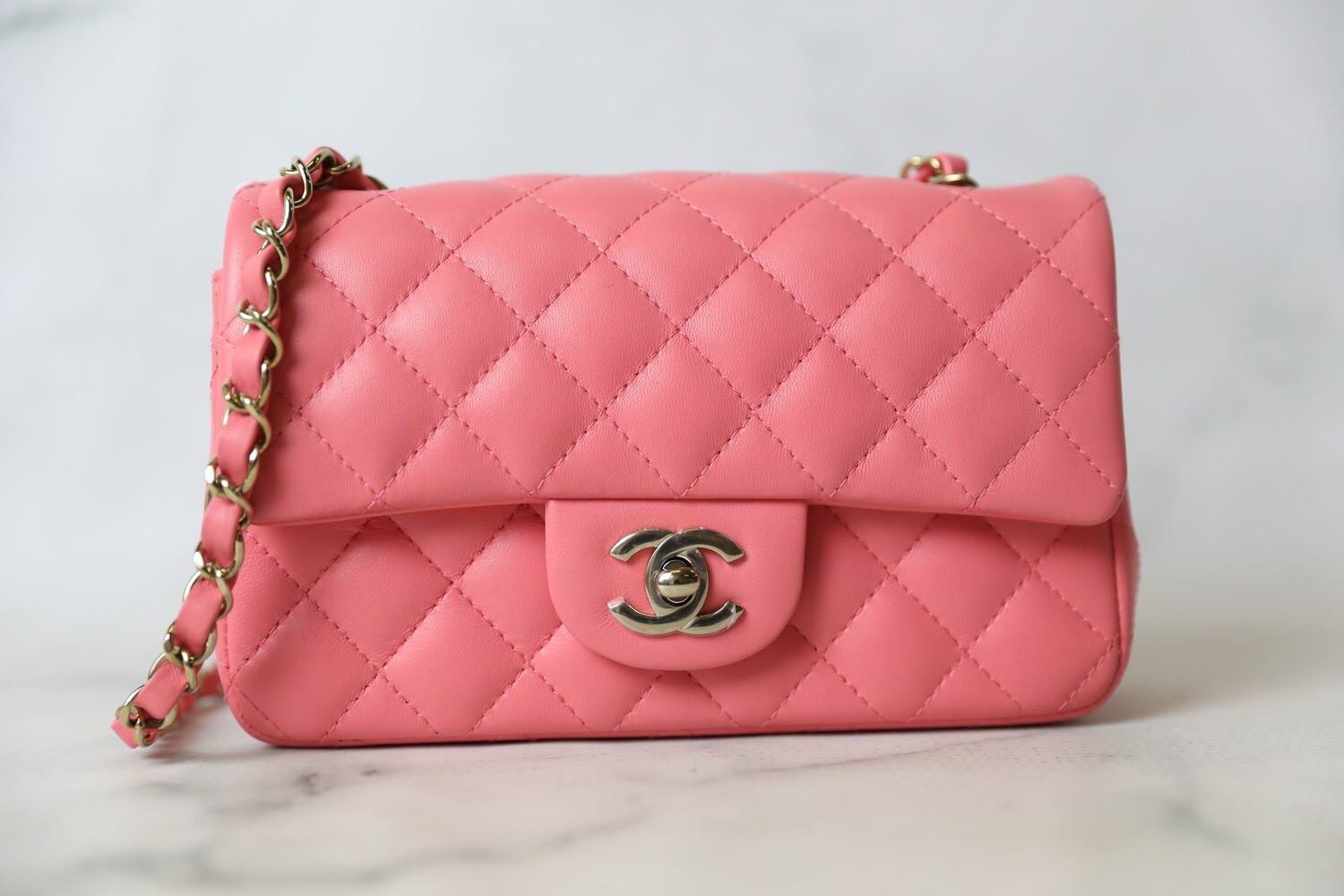 Chanel Classic Mini Rectangular Single Flap, Pink Lambskin Leather with  Silver Hardware, Preowned in Box WA001