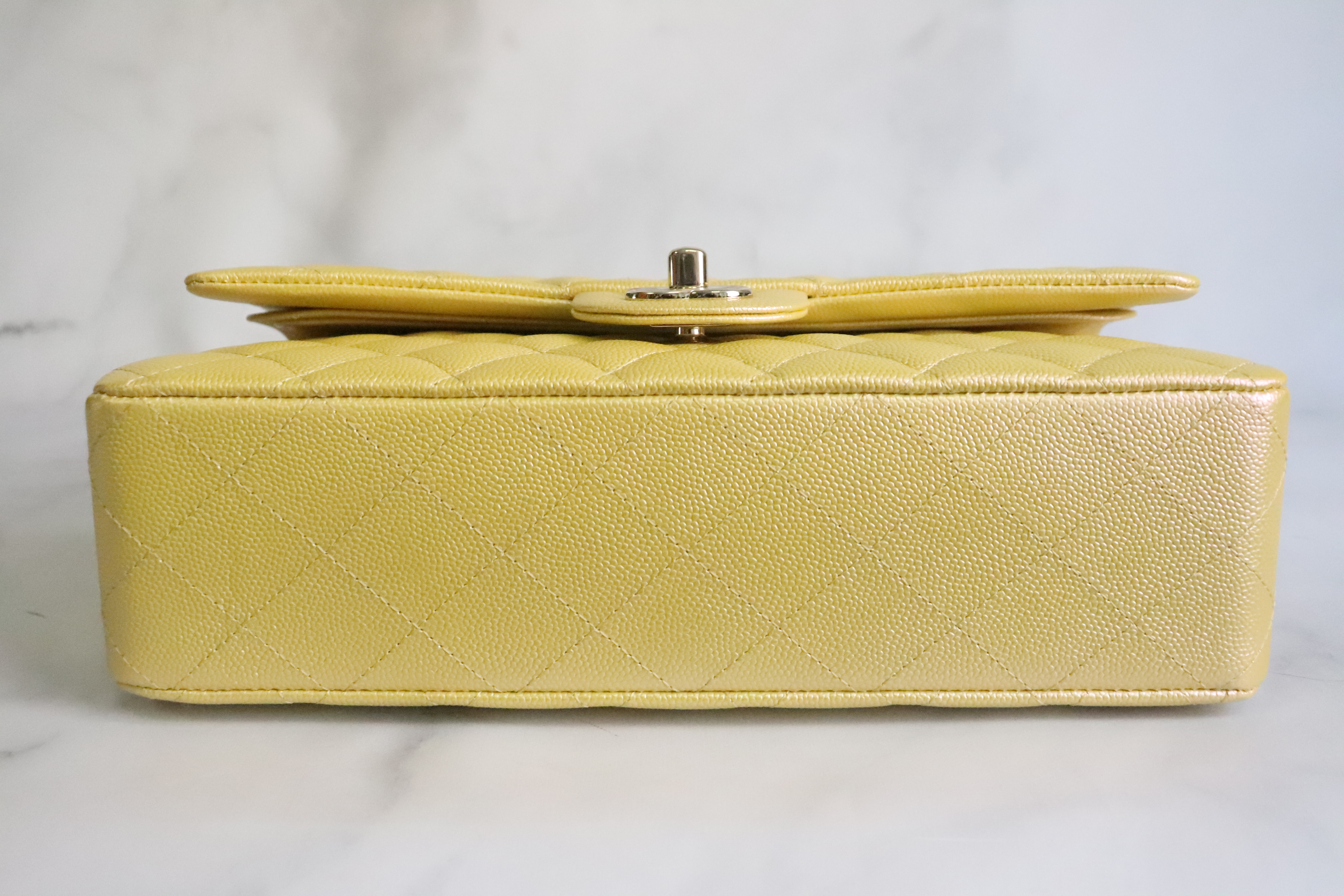 Pre-owned Yellow Caviar Leather Cc Zip Coin Purse
