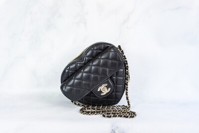 Chanel Heart Bag, Large, Black Lambskin Leather, Gold Hardware, New in Box WA001