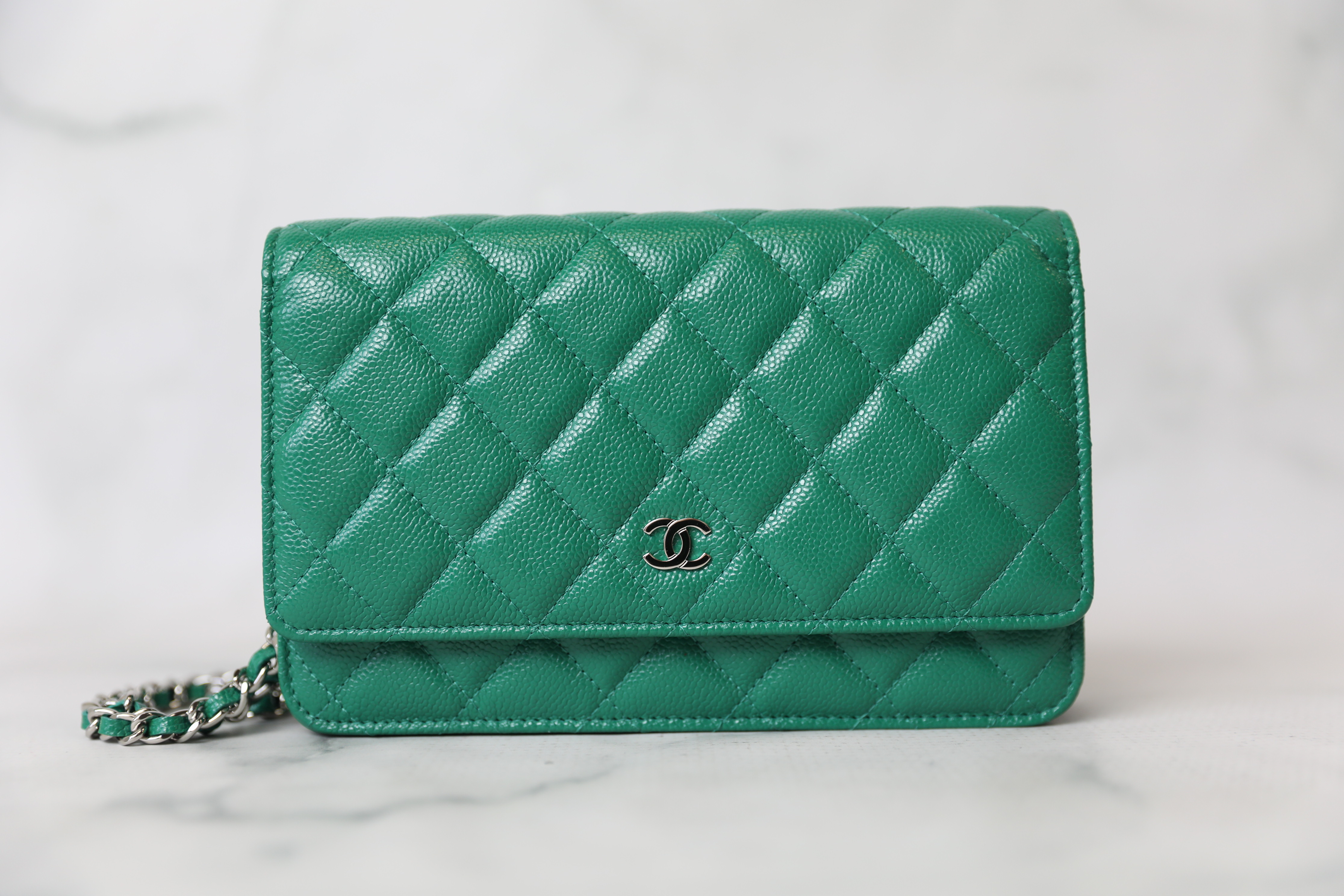 Chanel Classic Wallet on Chain, Green Caviar with Silver Hardware
