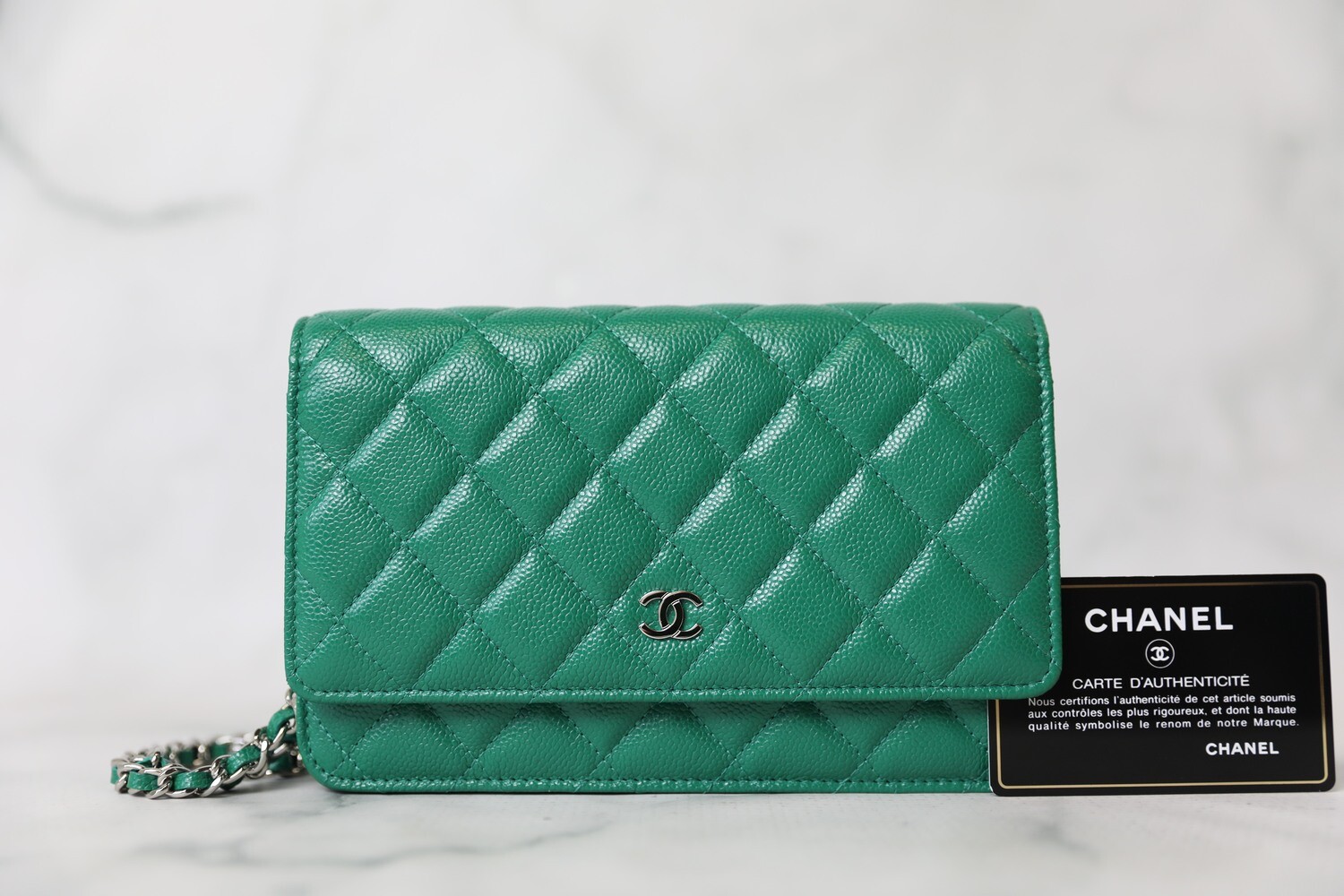 Chanel Classic Wallet on Chain, Green Caviar with Silver Hardware, Preowned  In Box WA001 - Julia Rose Boston