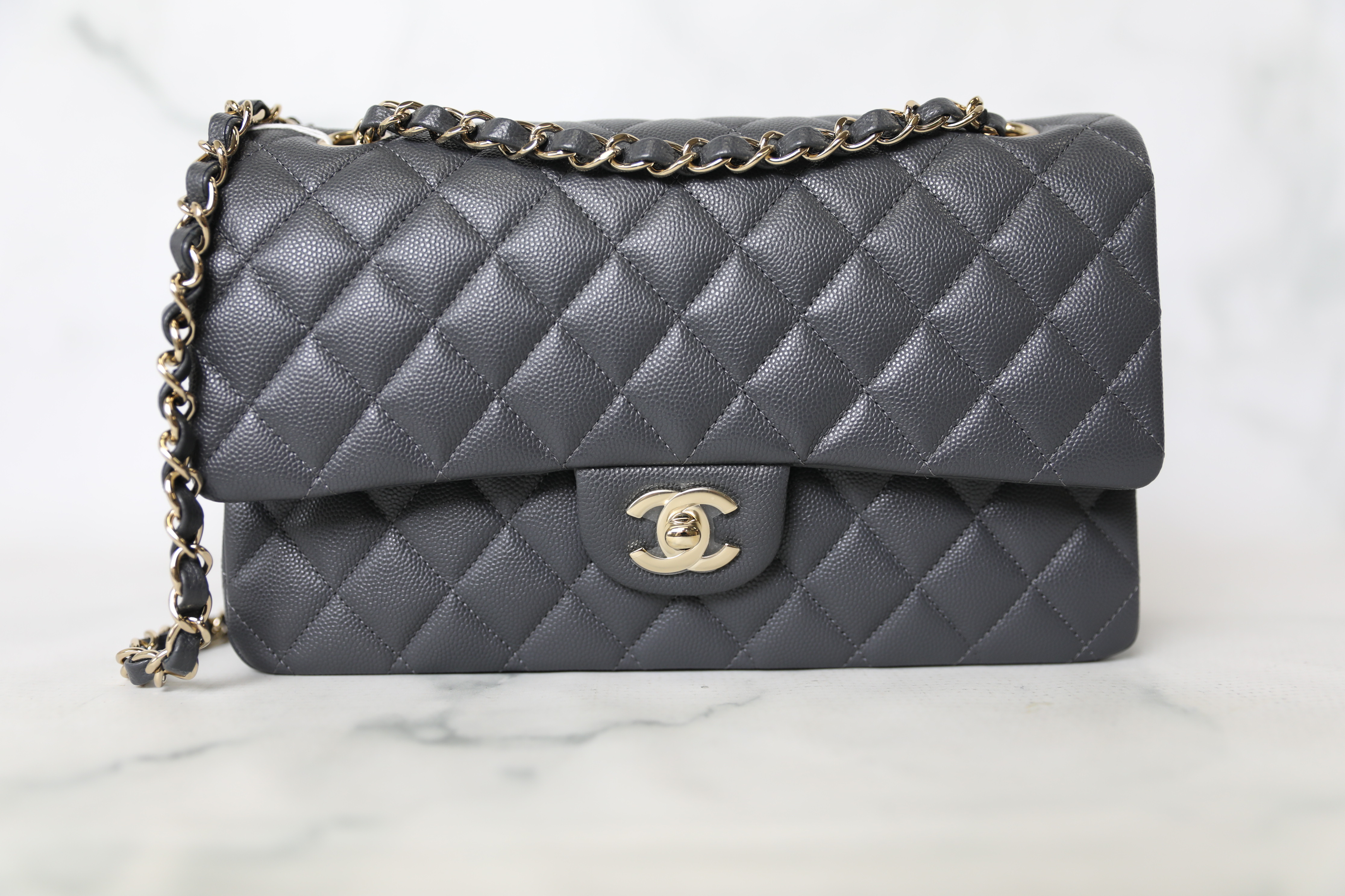Chanel Classic Medium Double Flap, 21B Grey Caviar Leather with Gold  Hardware, Preowned in Box WA001