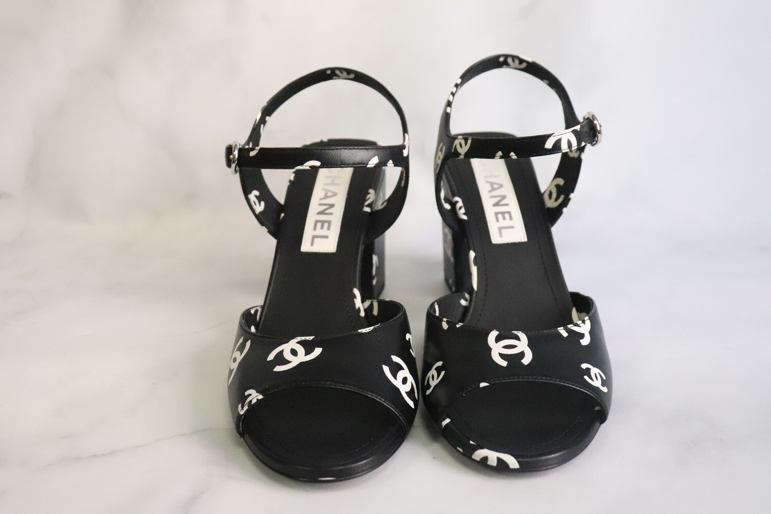 Chanel Shoes, Black with White CCs, Heels, Size 37, New in