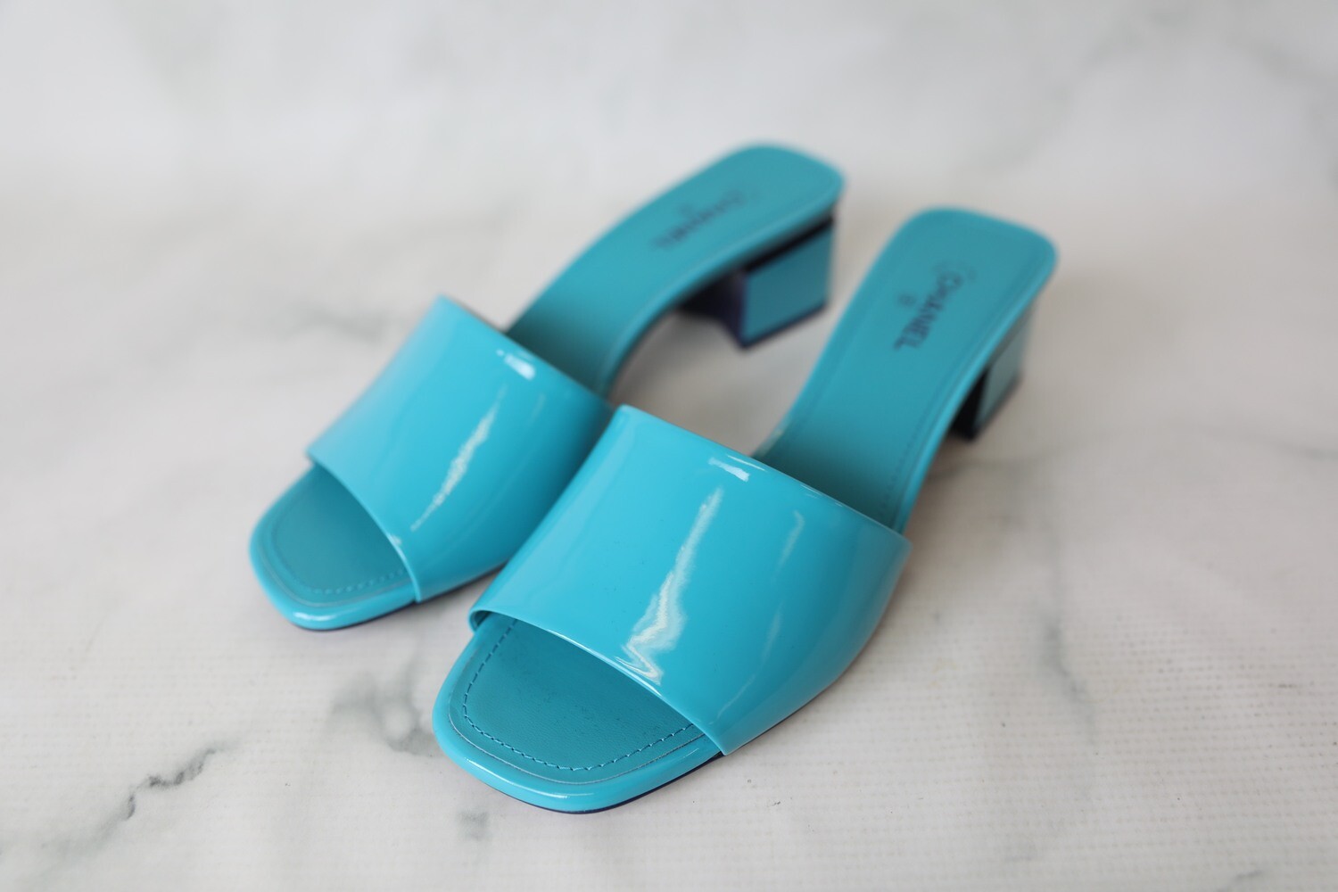 Chanel Shoes Slide Mules with Mid Heel, Blue, Size 38.5, New in
