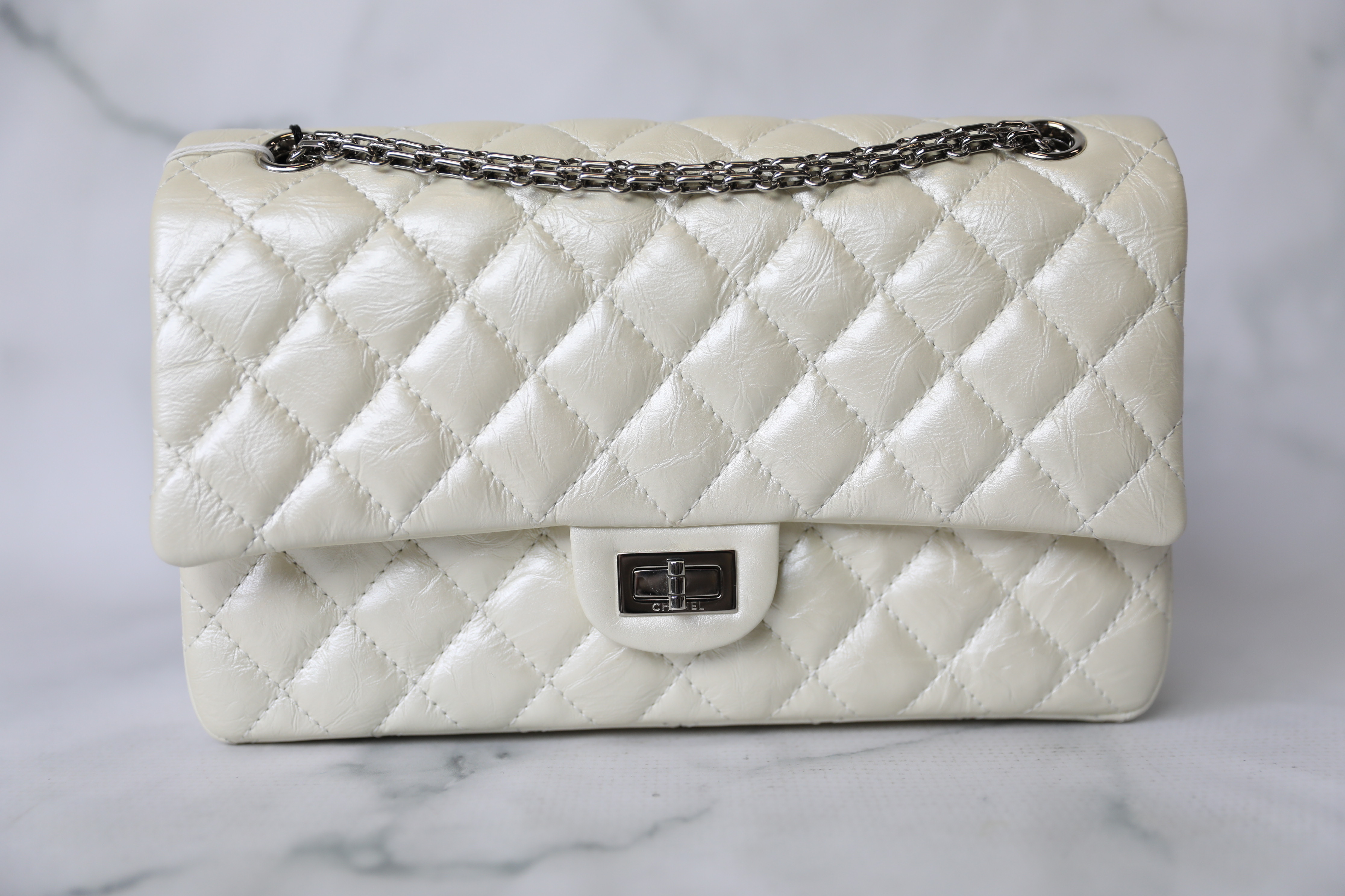 Chanel Reissue, Pearl White with Ruthenium Hardware, Preowned in Box WA001