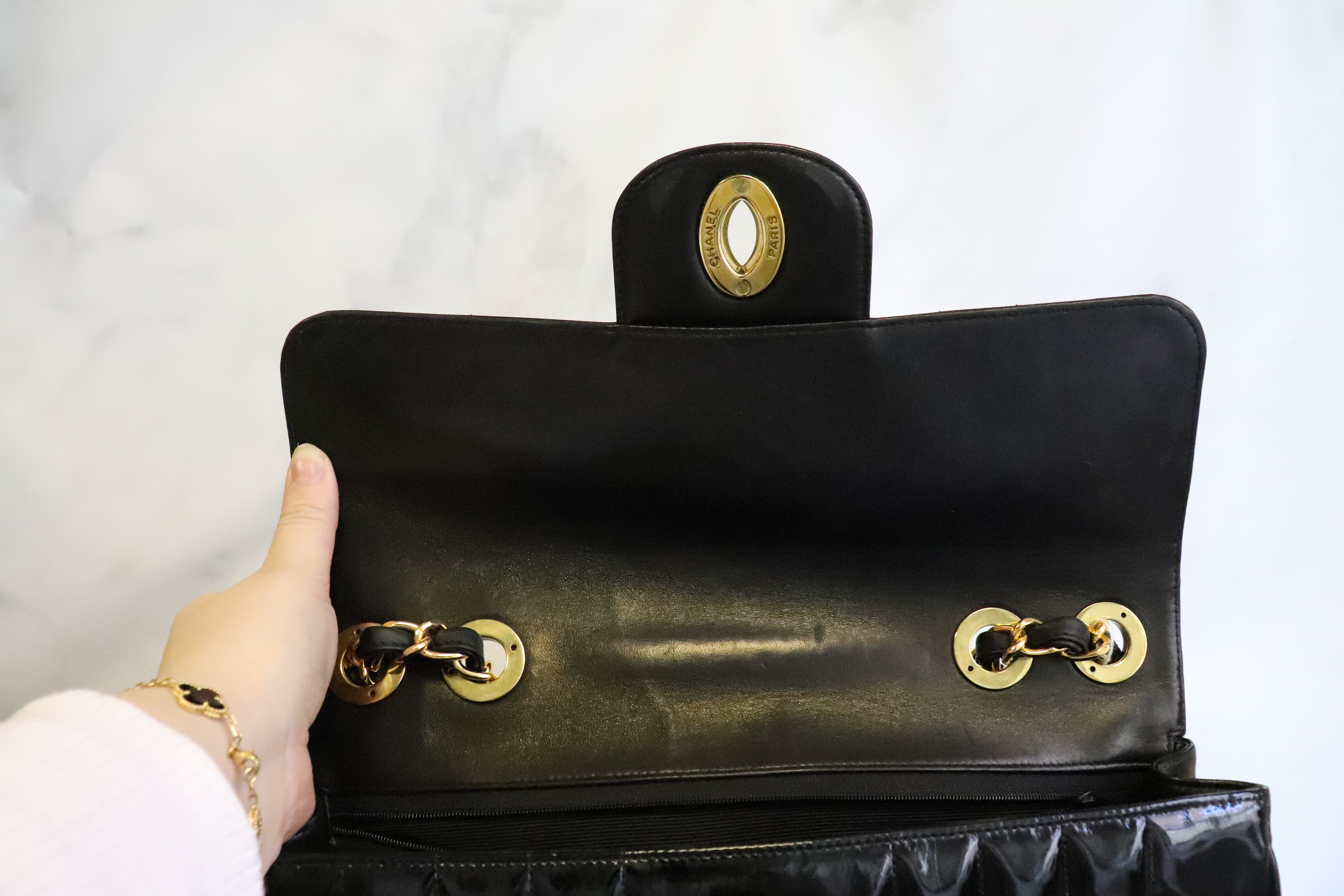 Chanel Vintage XL Jumbo Black Patent Vertical with Gold Plated Hardware,  Preowned in Black (Non-Chanel Dustbag) - Julia Rose Boston