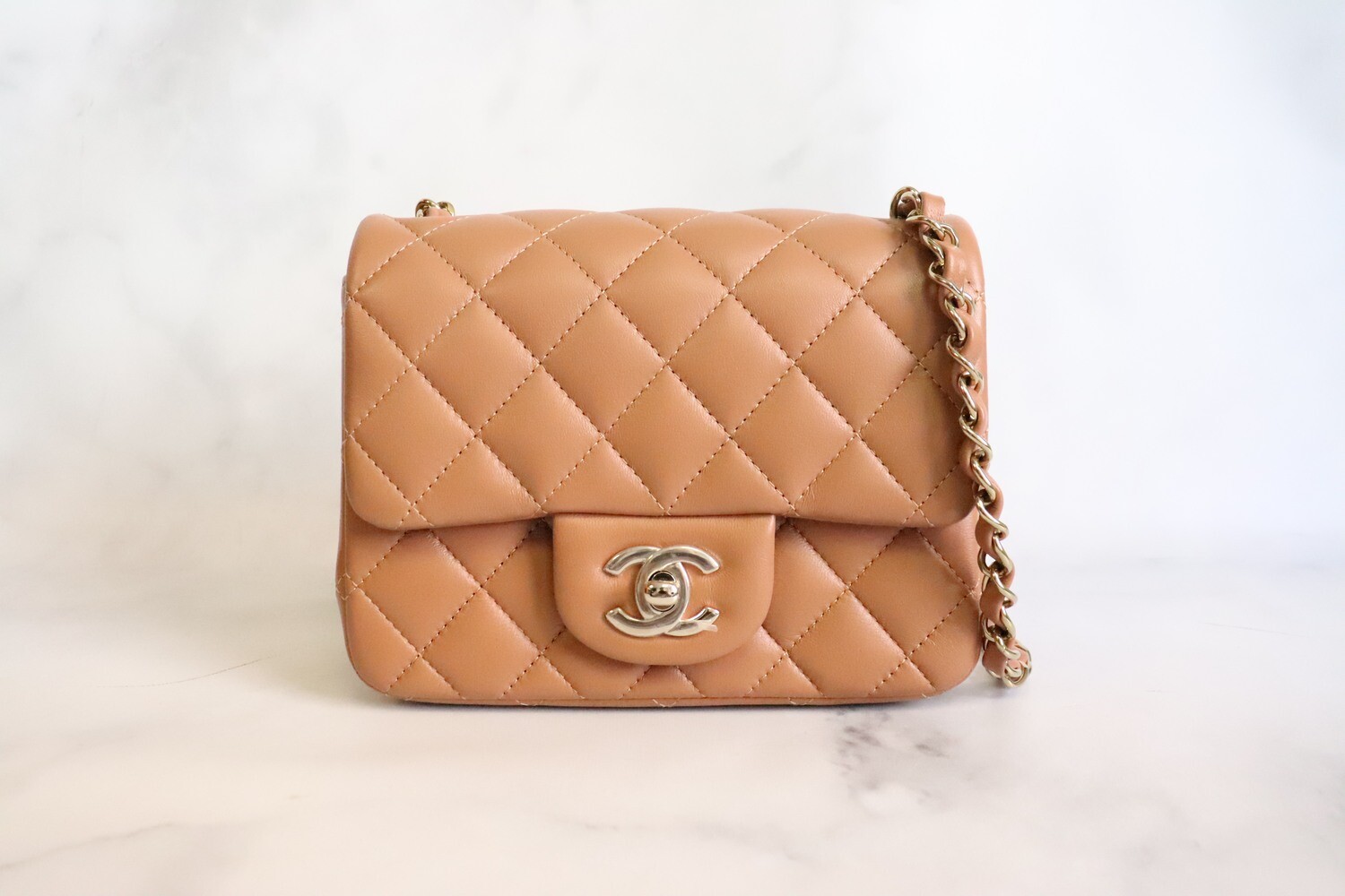 Chanel Mini Square 22P Caramel Leather, Gold Hardware, New in Box WA001