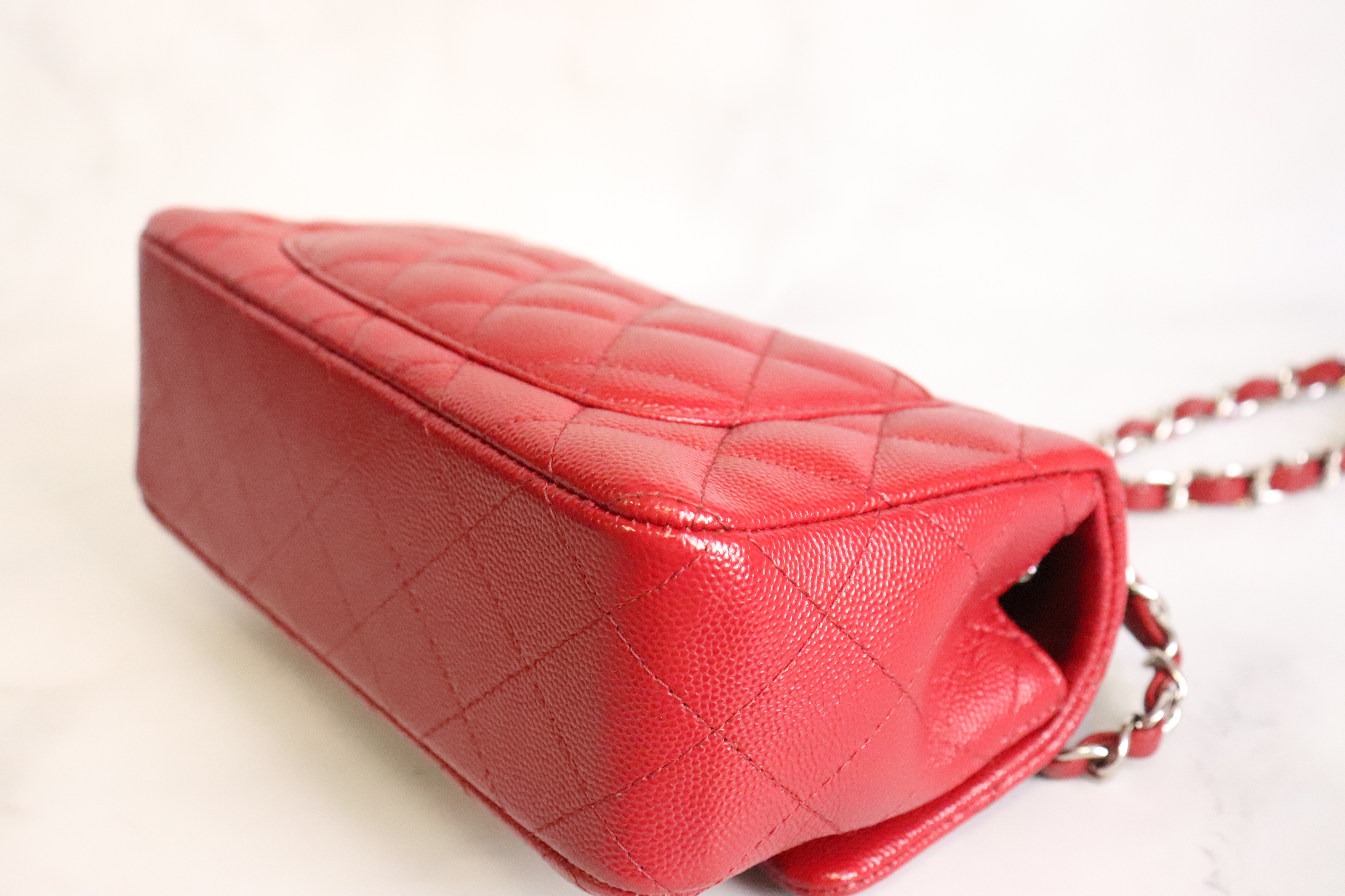 Chanel Mini Rectangle, 17B Red Caviar Leather with Silver Hardware