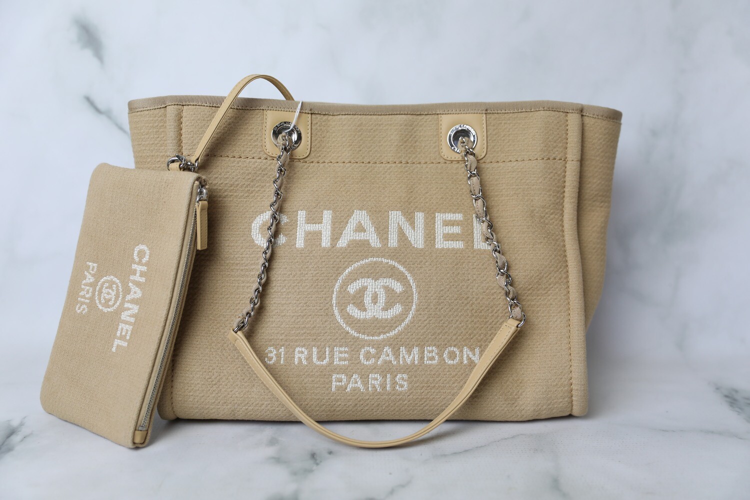 Chanel Deauville Small, Beige with Silver Hardware, Preowned in Box WA001