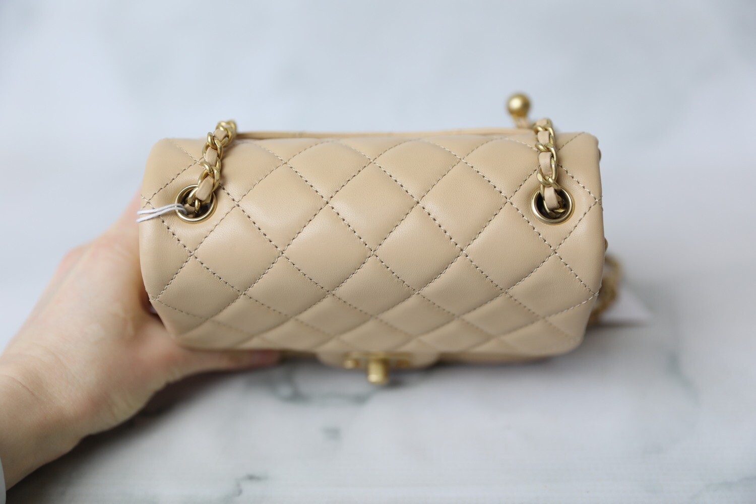 Chanel Pearl Crush Mini, Beige Lambskin with Gold Hardware, New in