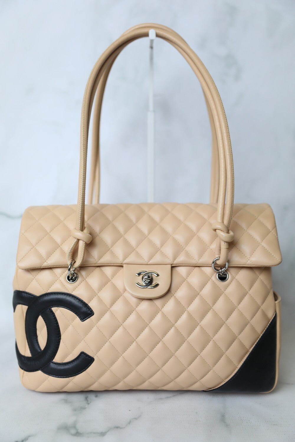 Chanel Cambon Tote, Beige with Silver Hardware, Preowned in Dustbag WA001