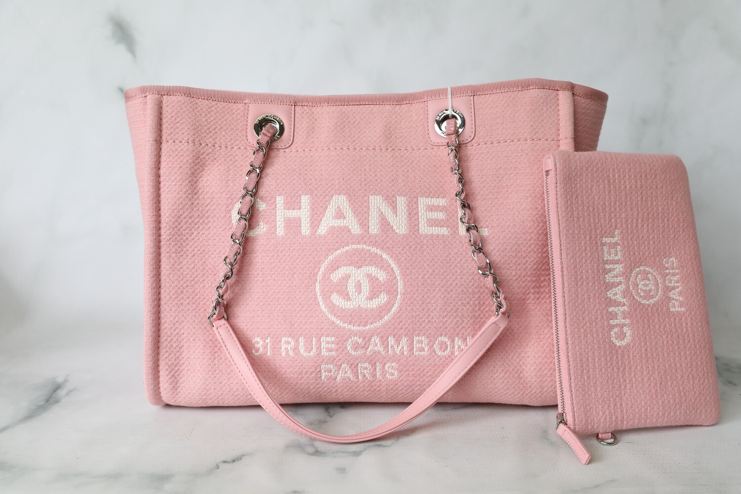 Chanel Deauville Small, Pink Canvas with Silver Hardware, Preowned in Box  WA001 - Julia Rose Boston