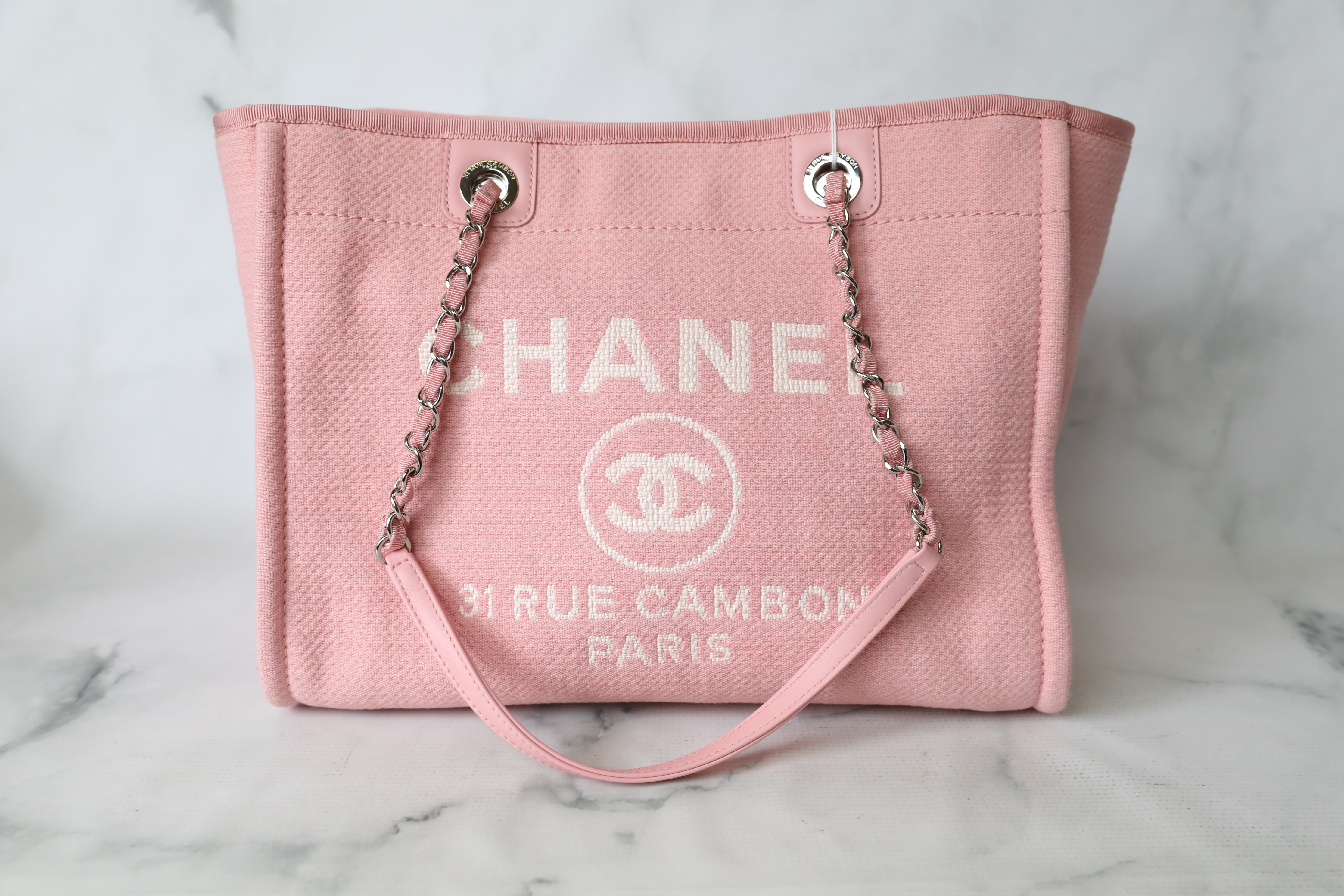 Chanel Deauville Small, Pink Canvas with Silver Hardware