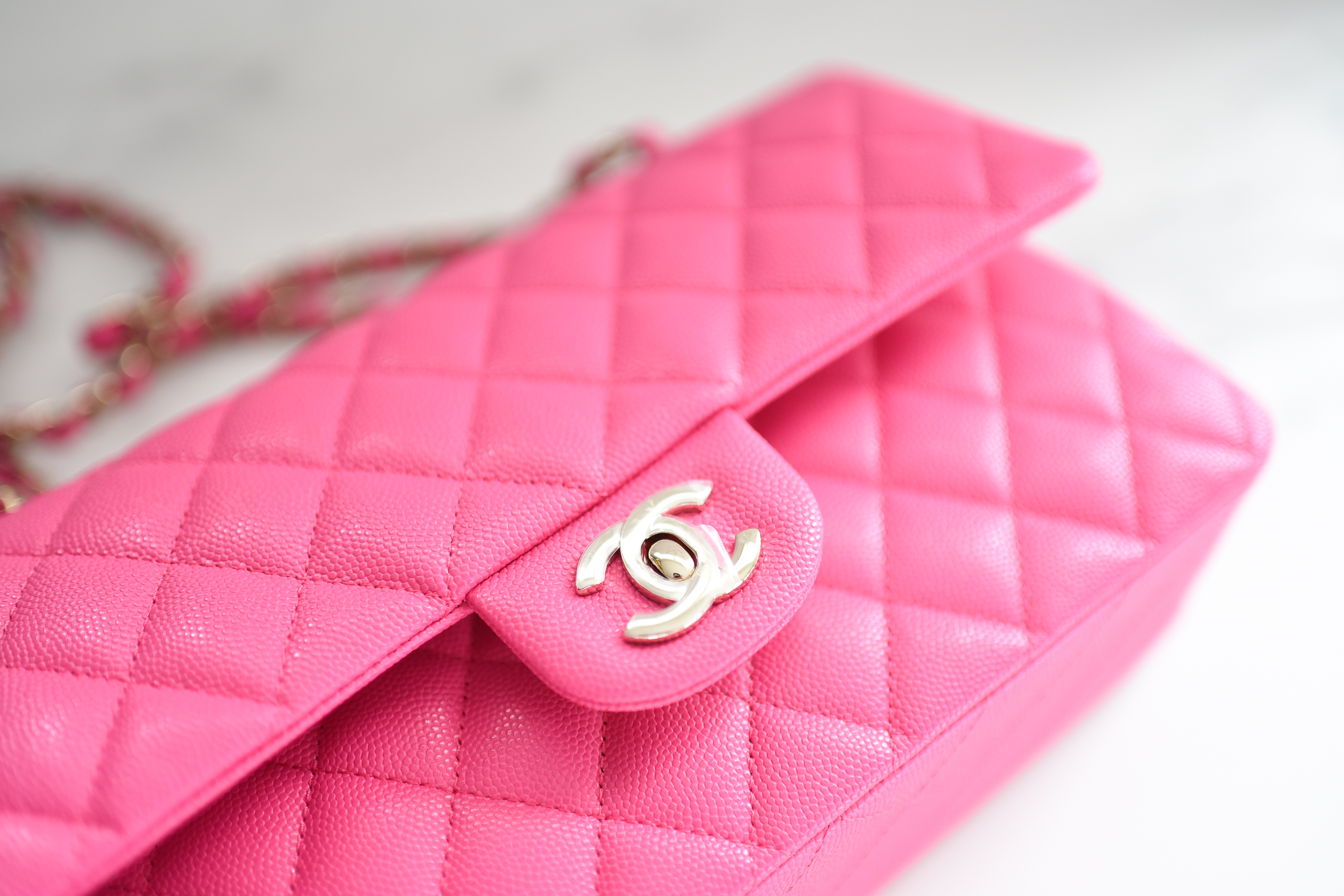 Chanel Classic Medium Double Flap, 22P Hot Pink Caviar Leather