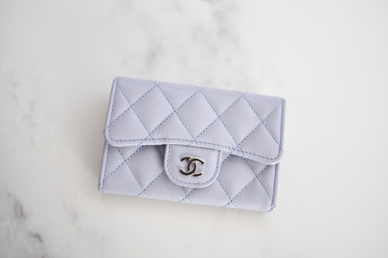 Chanel SLG Snap Card Holder, Lilac Caviar Leather with Silver